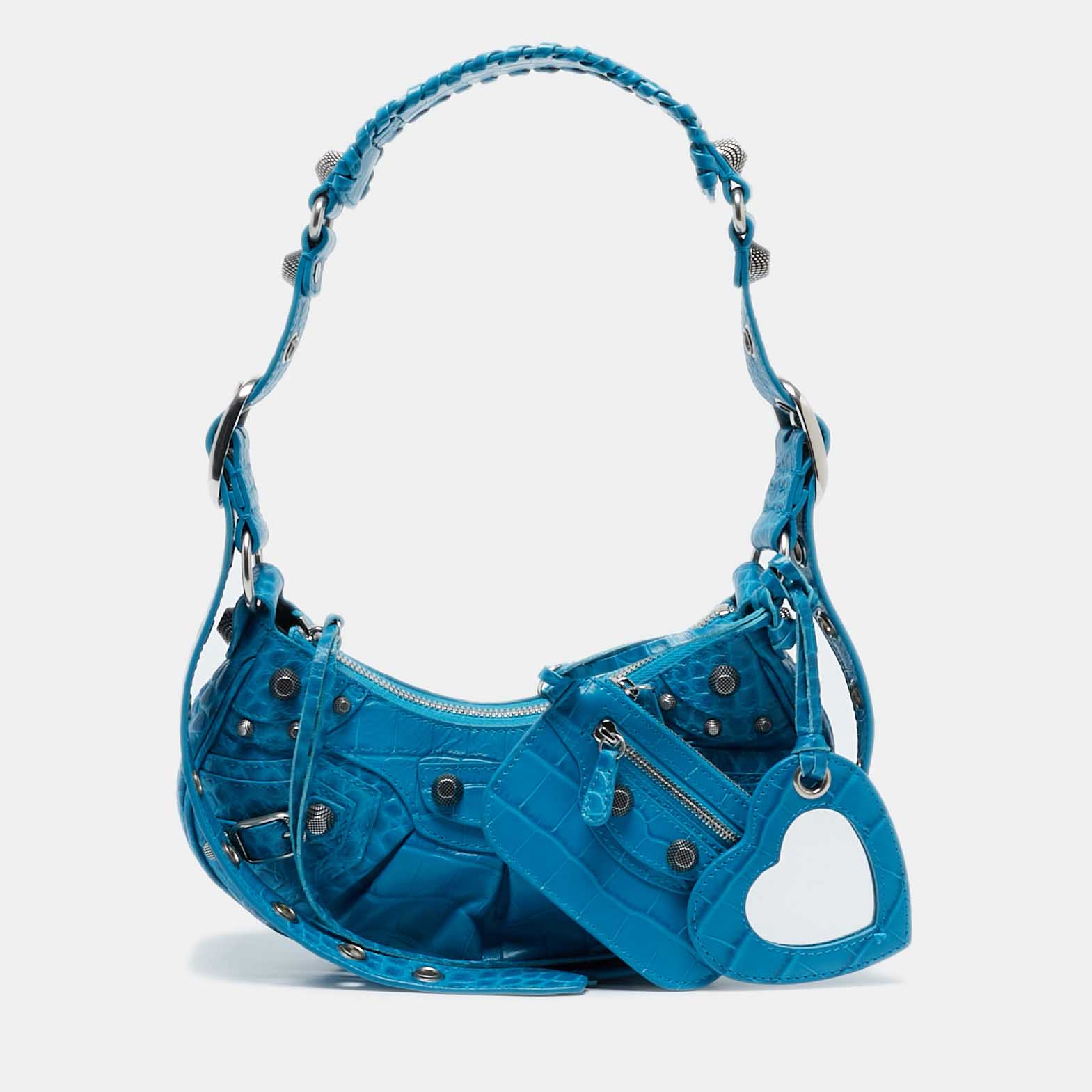 

Balenciaga Blue Croc Embossed Leather  Le Cagole Shoulder Bag