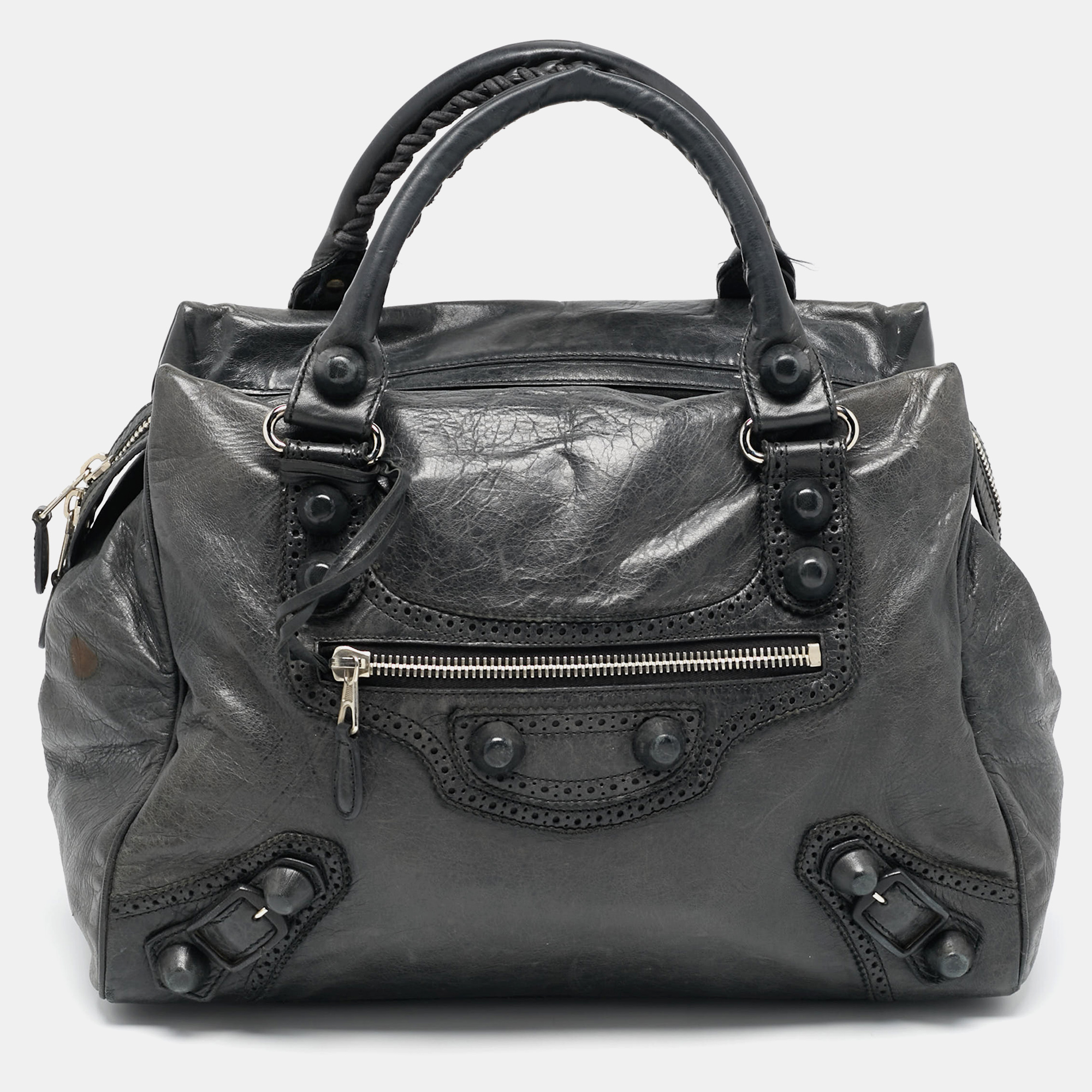 

Balenciaga Dark Grey Leather Giant Brogues Midday Bag