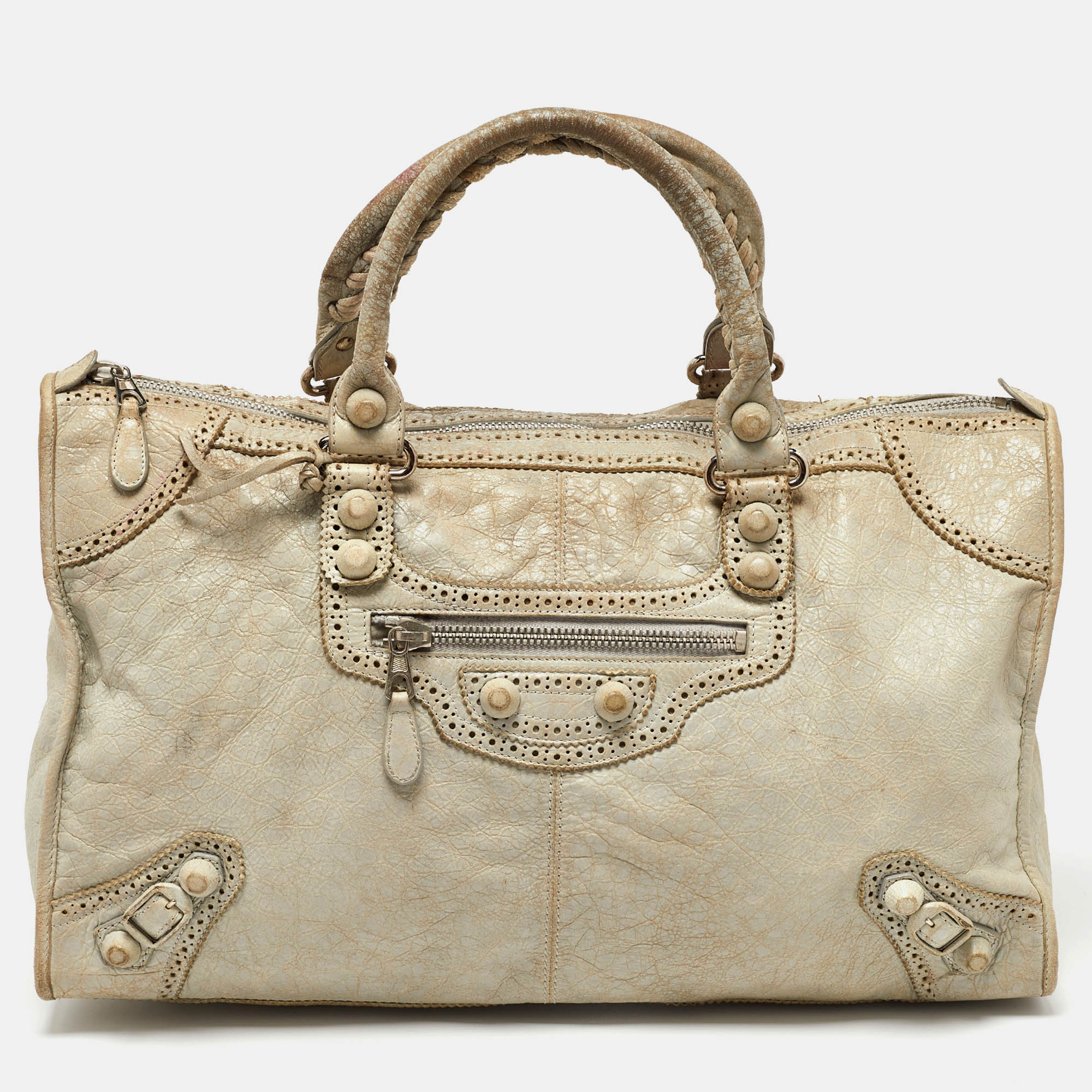 

Balenciaga Light Grey Leather Brogue Work Tote