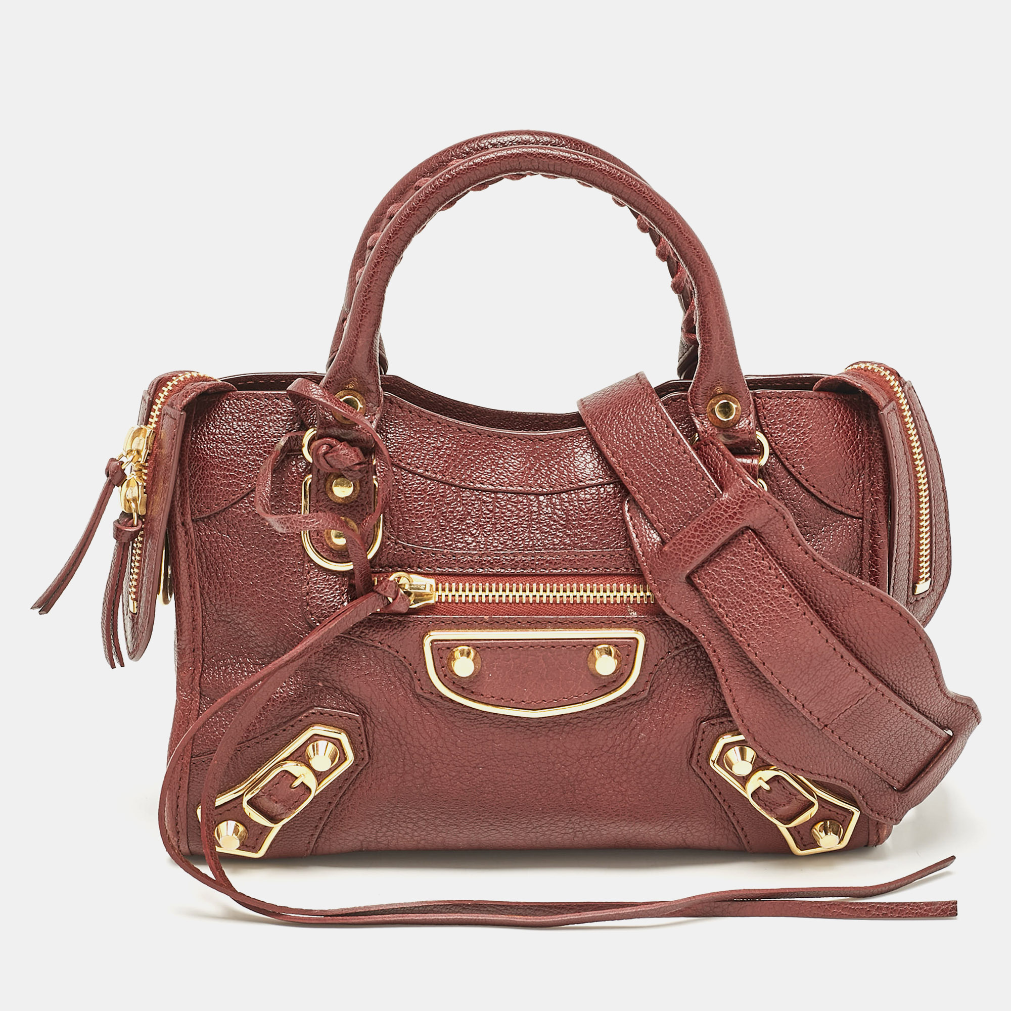 

Balenciaga Burgundy Leather Mini RGH City Tote