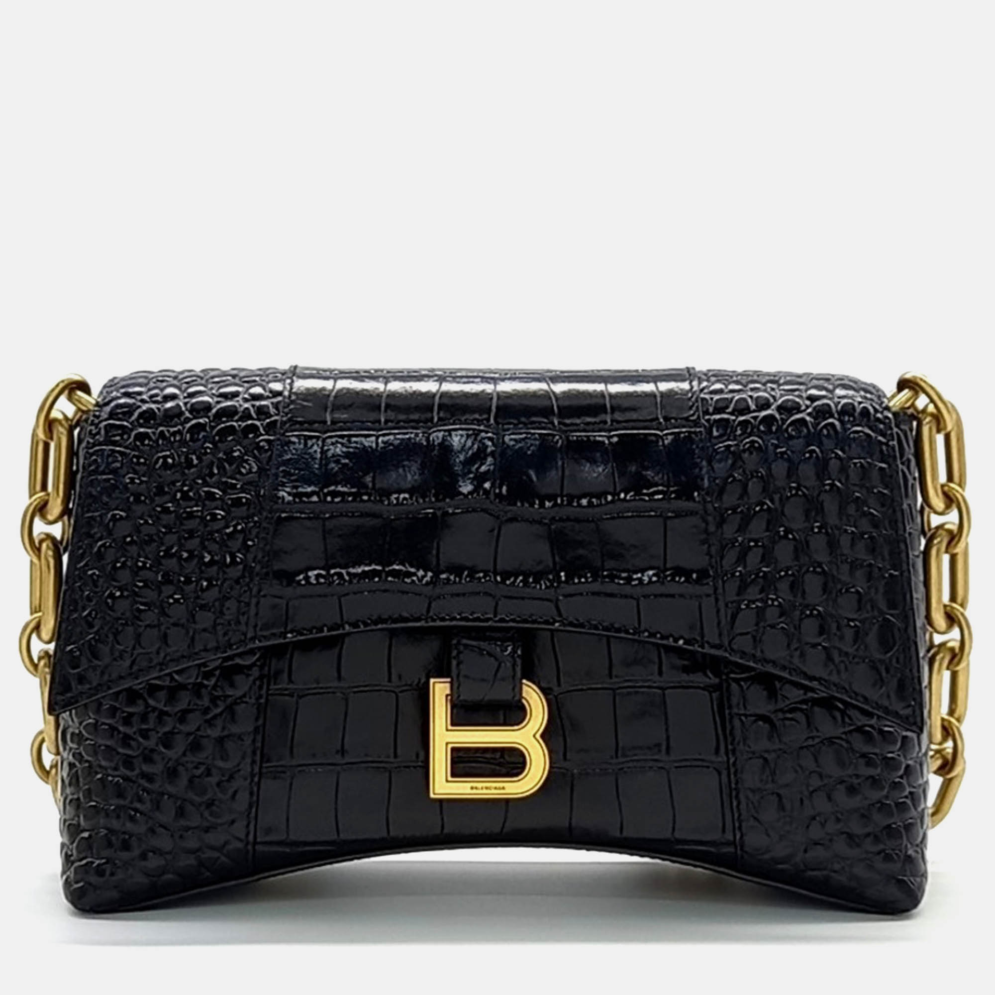 

Balenciaga Black Leather Downtown Chain Shoulder Bag