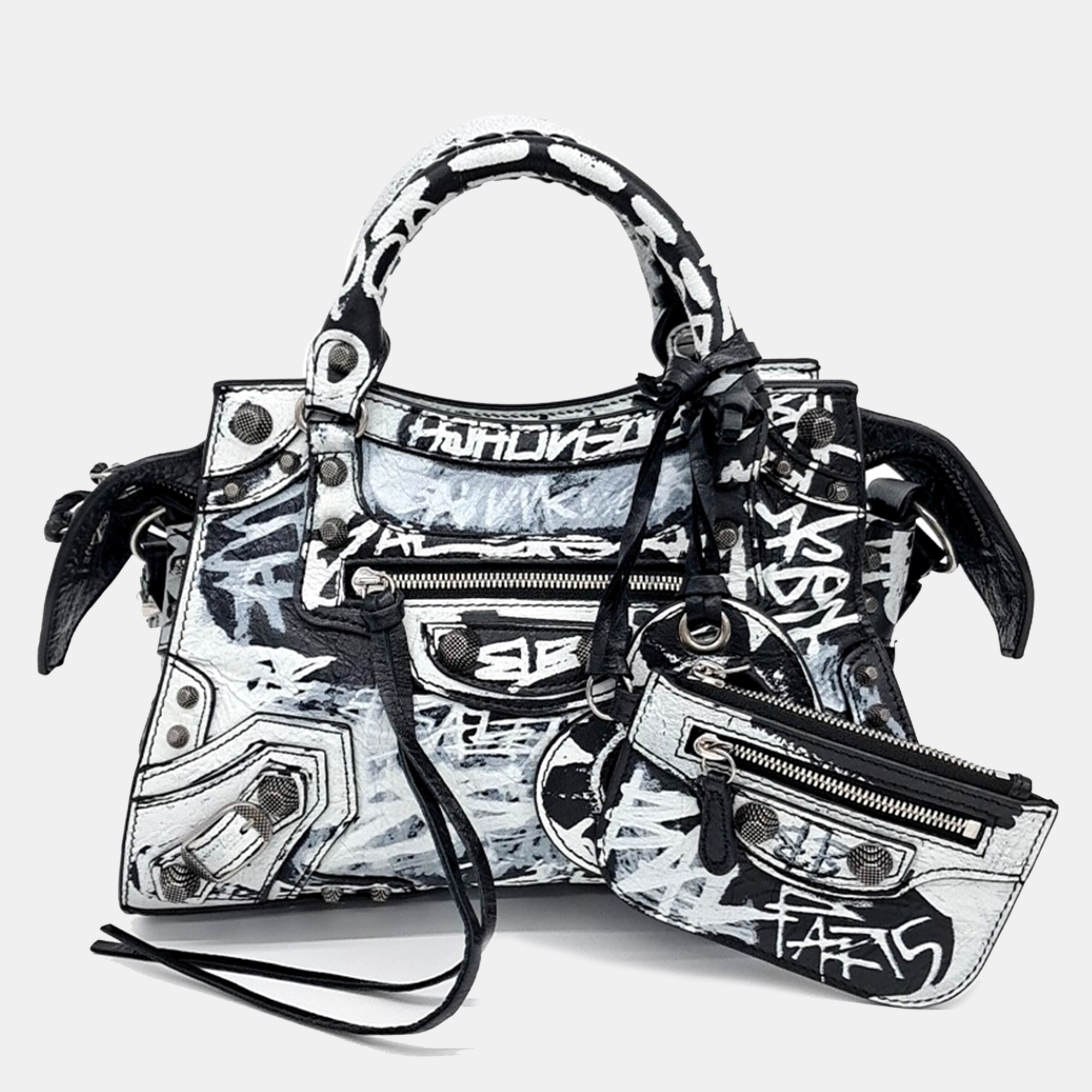 

Balenciaga Black White Leather Graffiti Neo Cargol  Bag