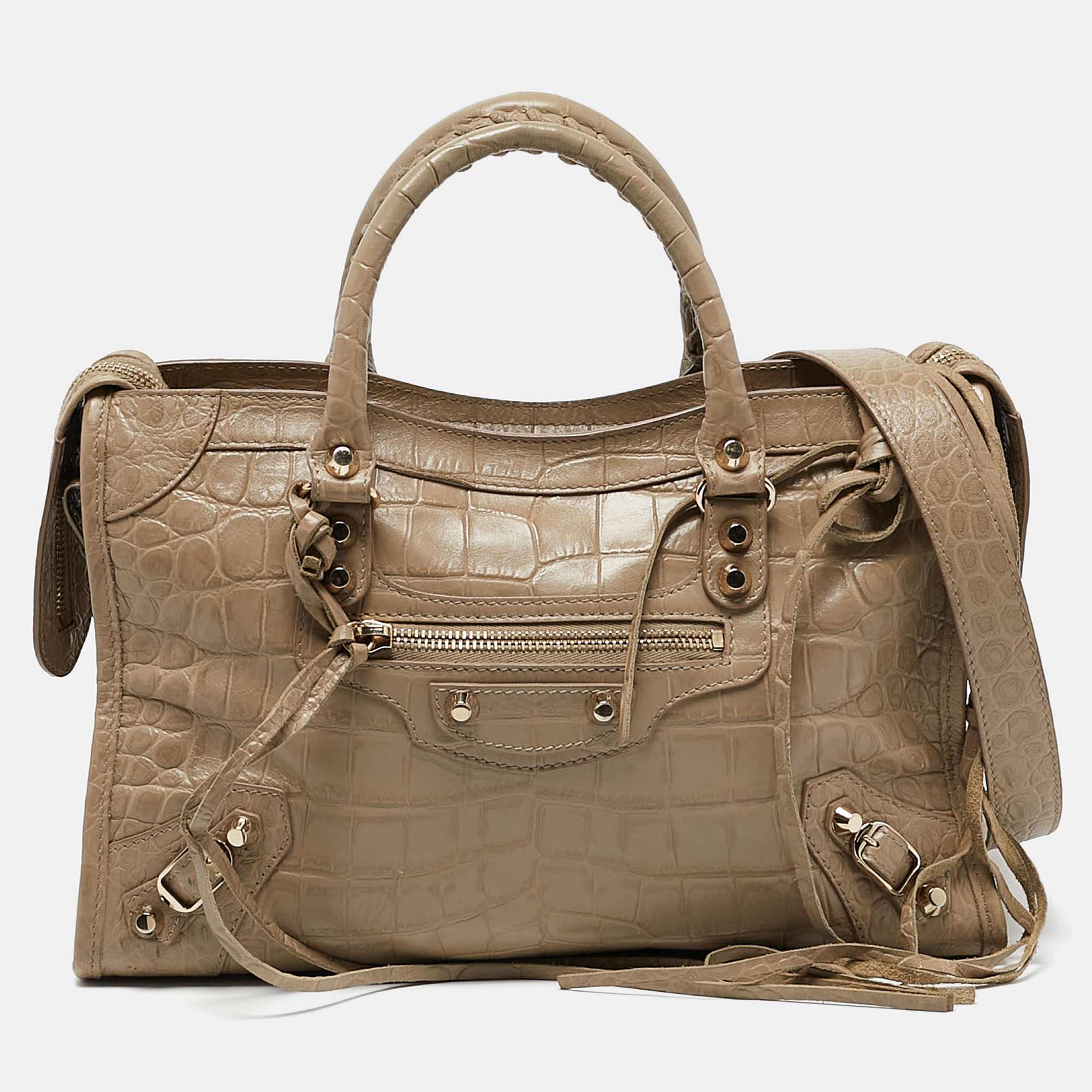 

Balenciaga Beige Croc Embossed Leather  Classic City Tote