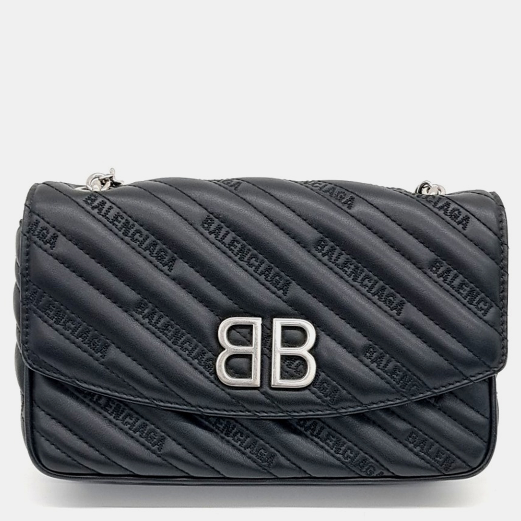 

Balenciaga Black Leather chain BB round shoulder bag