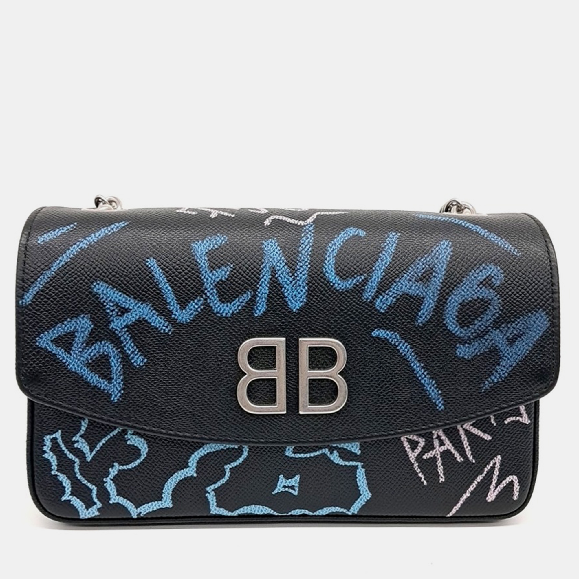 

Balenciaga Black Leather Gravity BB Round Shoulder Bag