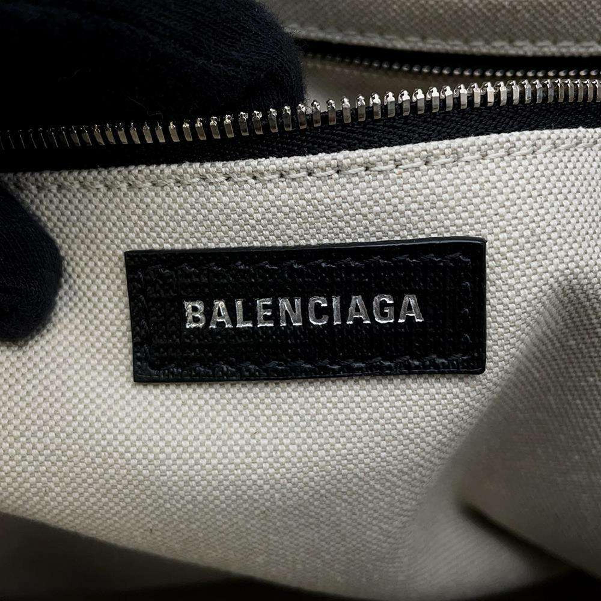 Balenciaga Natural/Black Canvas Leather Biarritz Large Tote bag Size L 