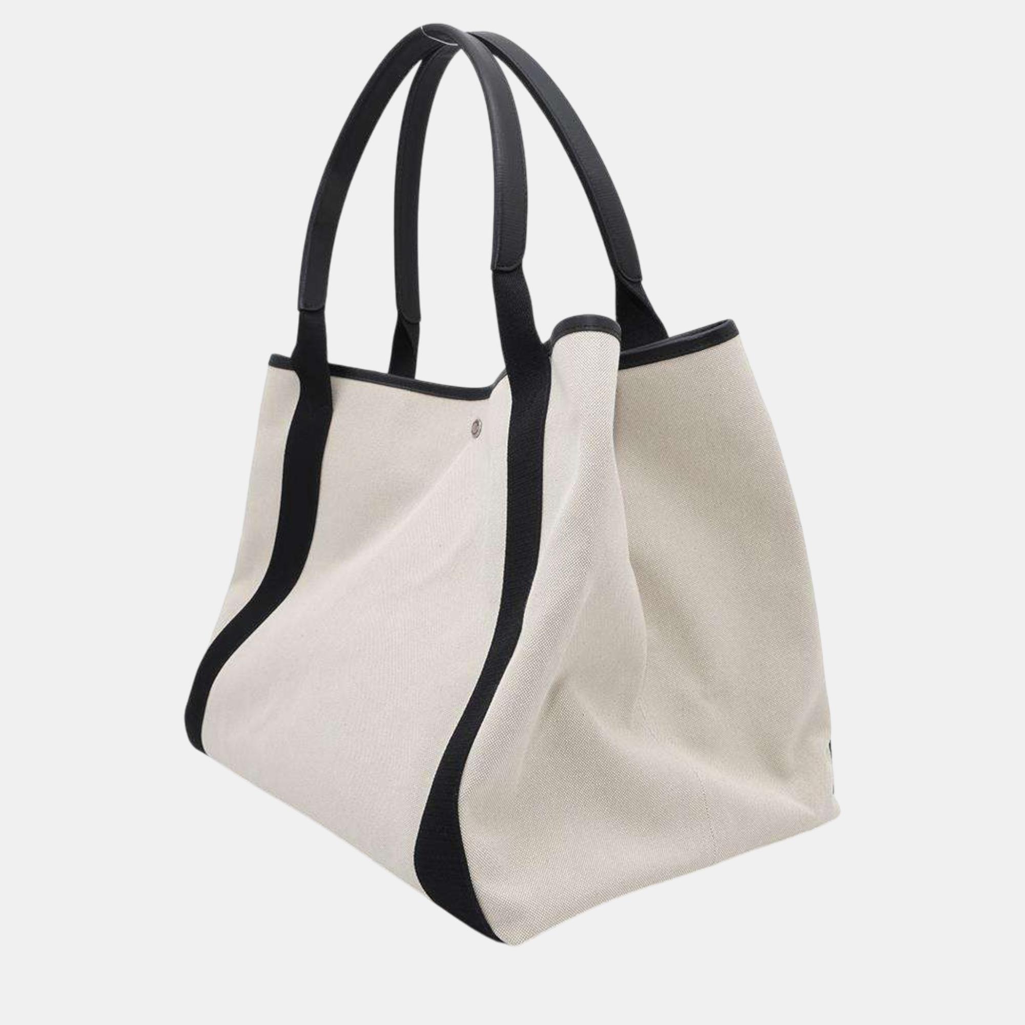 Balenciaga Natural/Black Canvas Leather Biarritz Large Tote bag Size L 