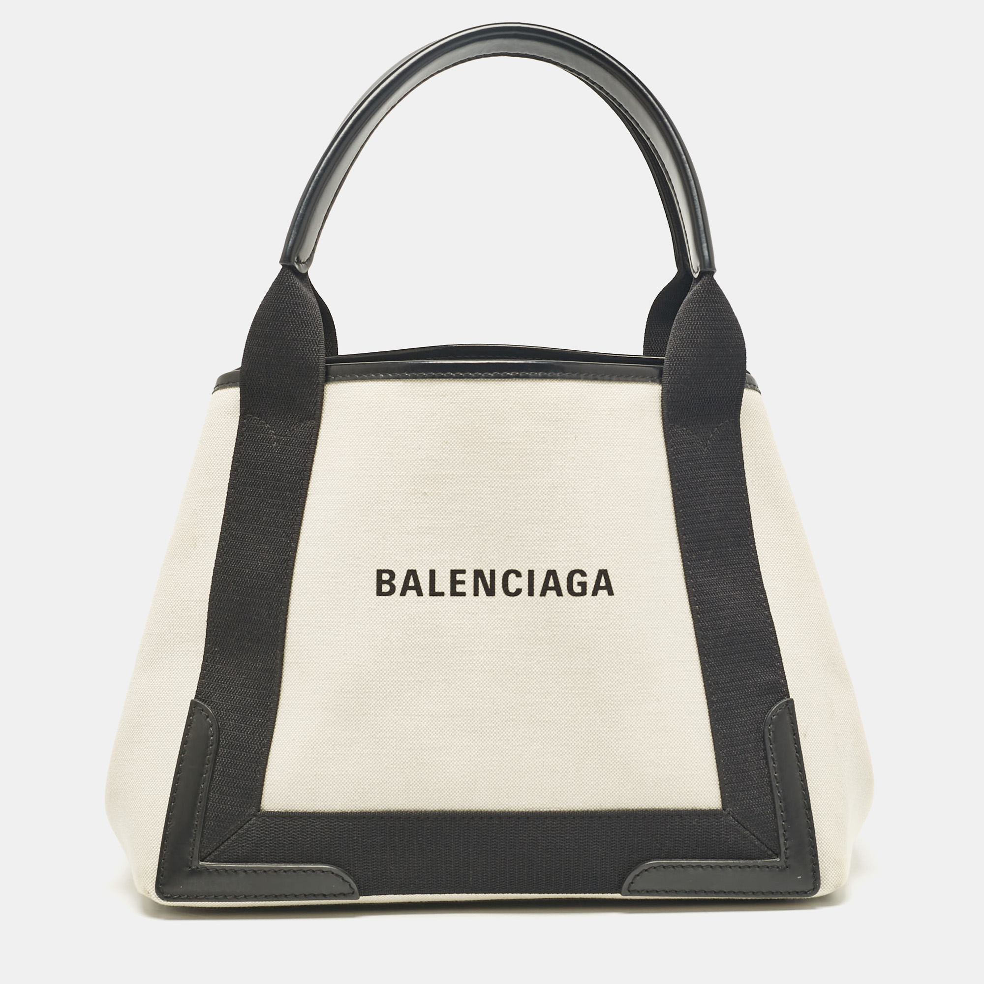 

Balenciaga Black/Off White Canvas and Leather Small Cabas Tote