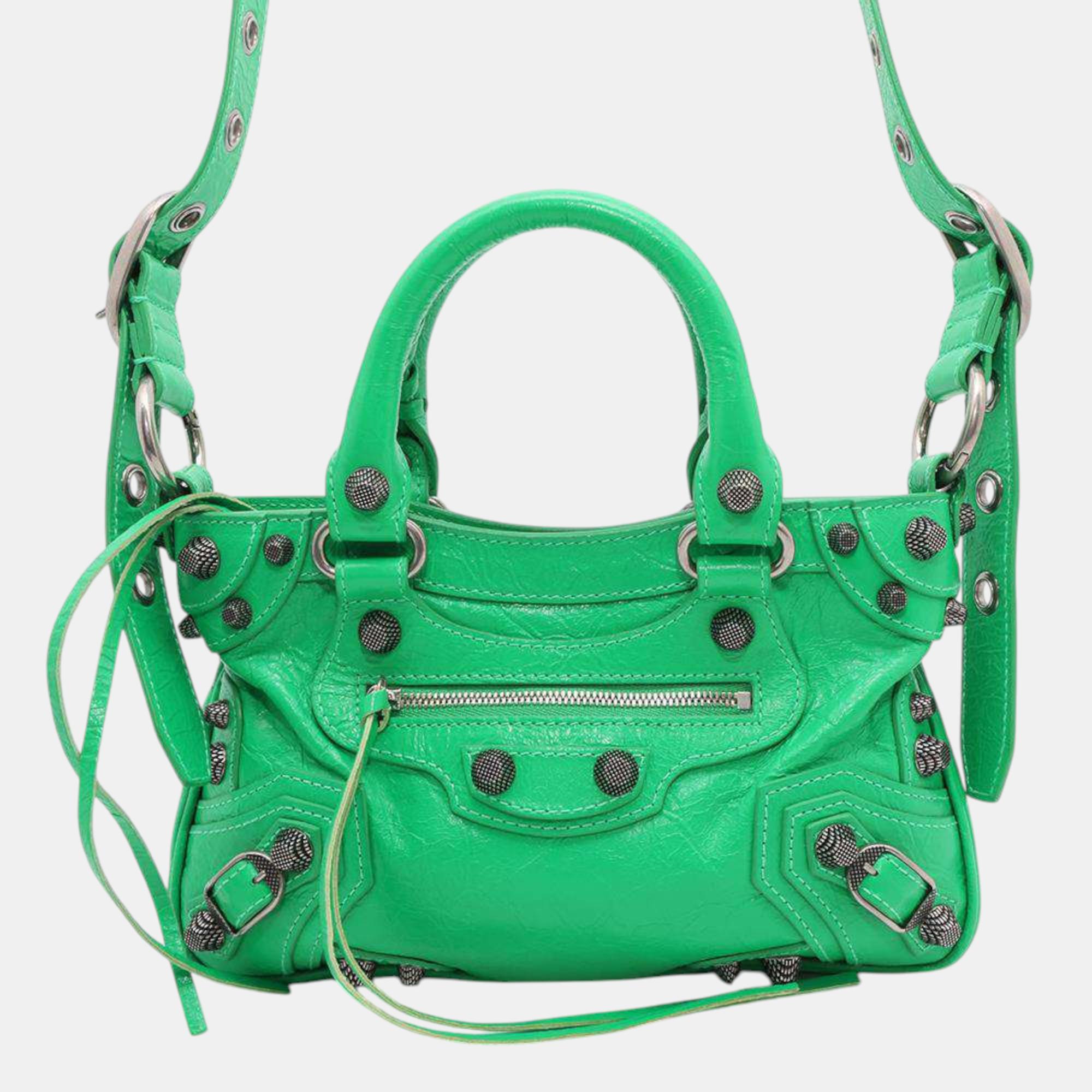 

Balenciaga Green Arena Lambskin Small Neo Cagoul Tote Bag