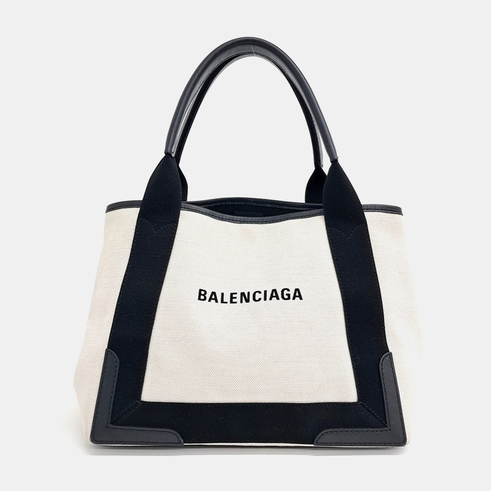 

Balenciaga Black Ivory Fabric Cabas Tote Bag