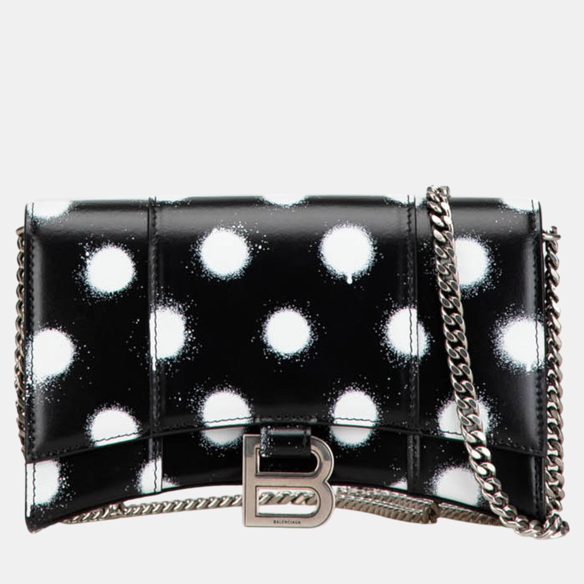 

Balenciaga Black Shiny Box Calfskin Polka Dot Hourglass Wallet On Chain