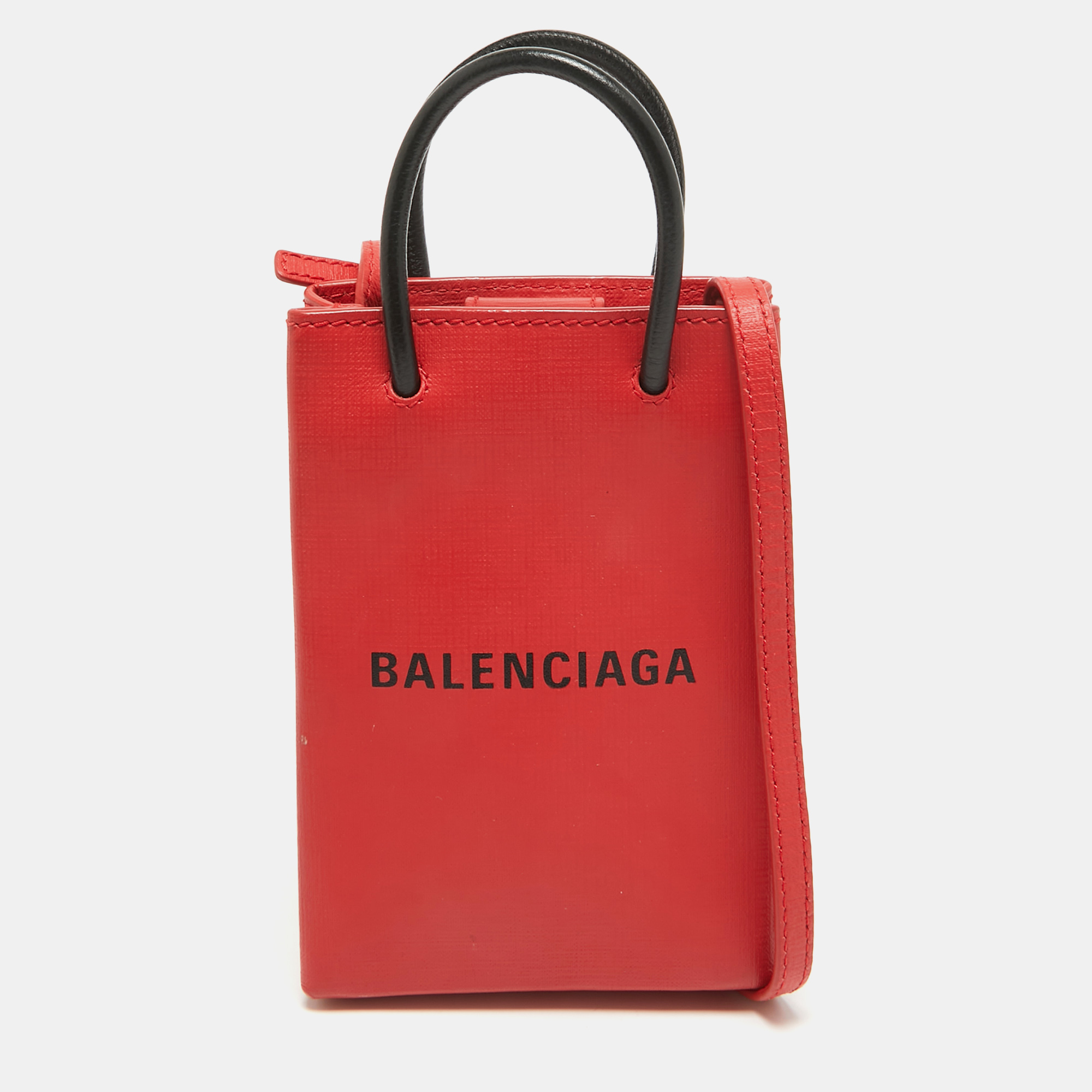 

Balenciaga Red/Black Logo Shopping Phone Holder Crossbody Bag