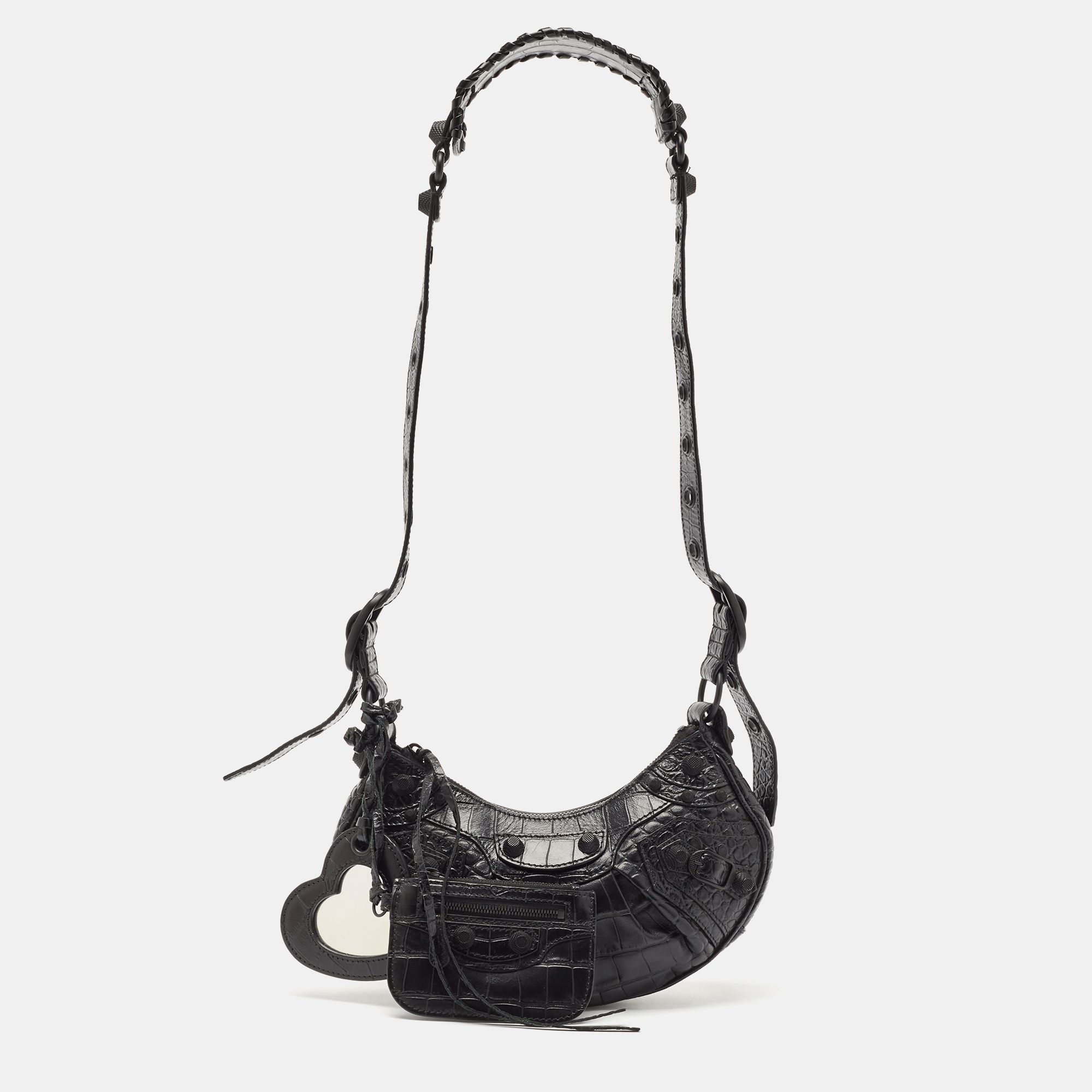 

Balenciaga Black Croc Embossed Leather  Le Cagole Shoulder Bag