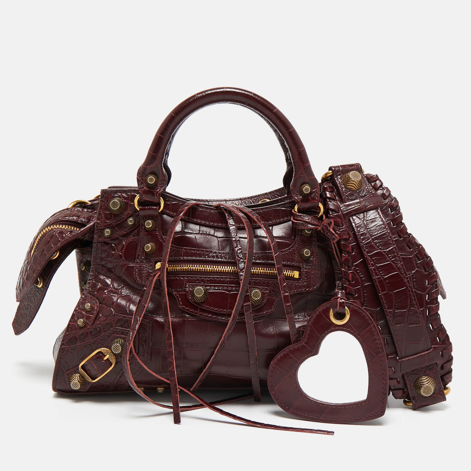 

Balenciaga Dark Red Croc Embossed Leather  Neo Cagole Bag