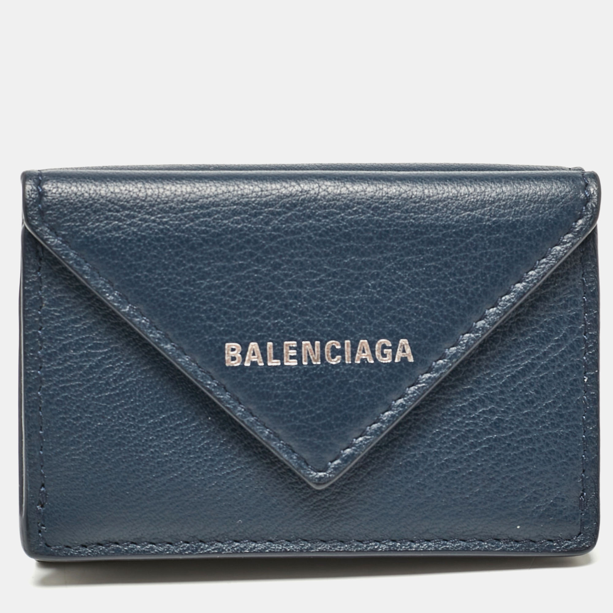 Pre-owned Balenciaga Blue Leather Mini Papier Wallet