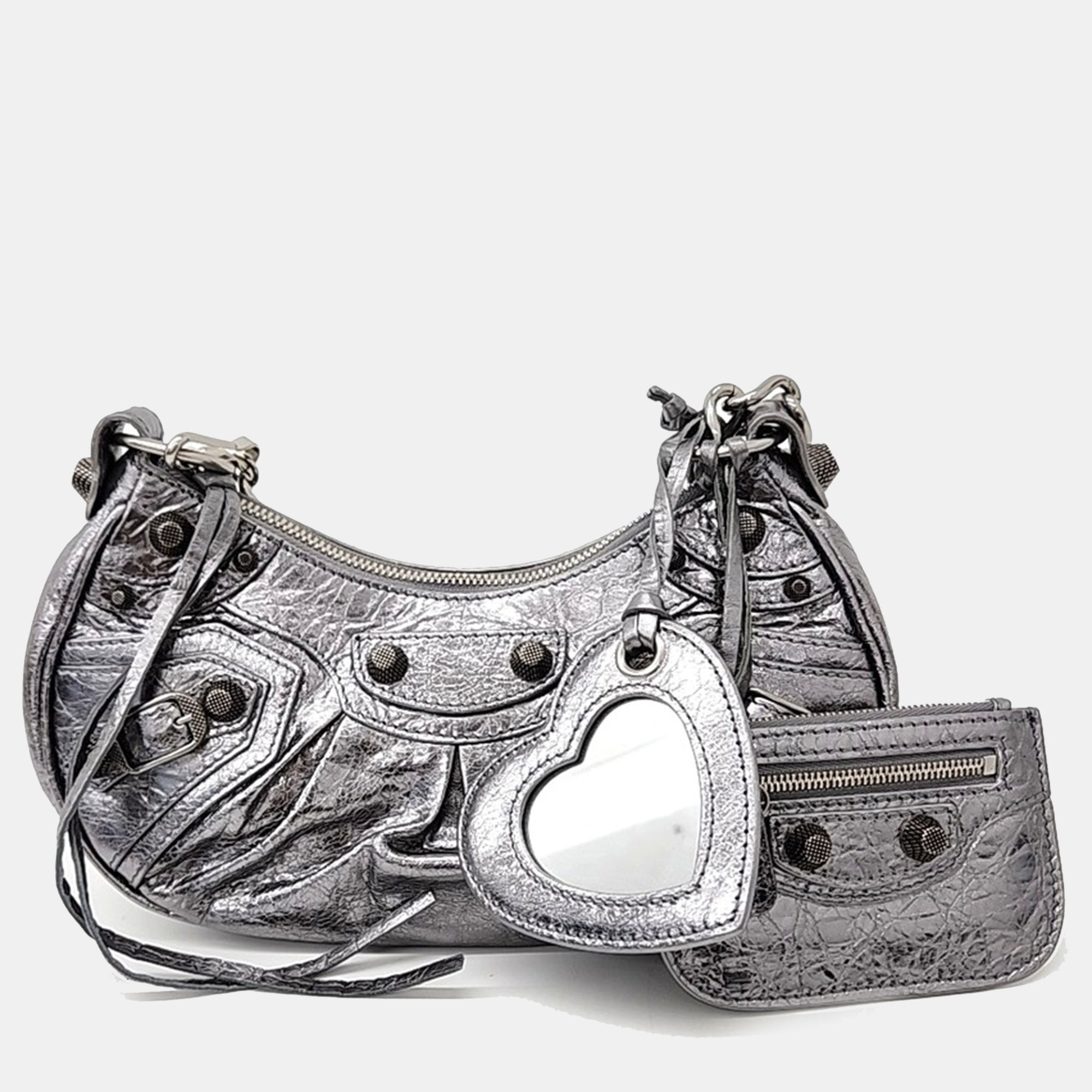 

Balenciaga Silver Leather Le Cagol Mini Chain Shoulder Bag