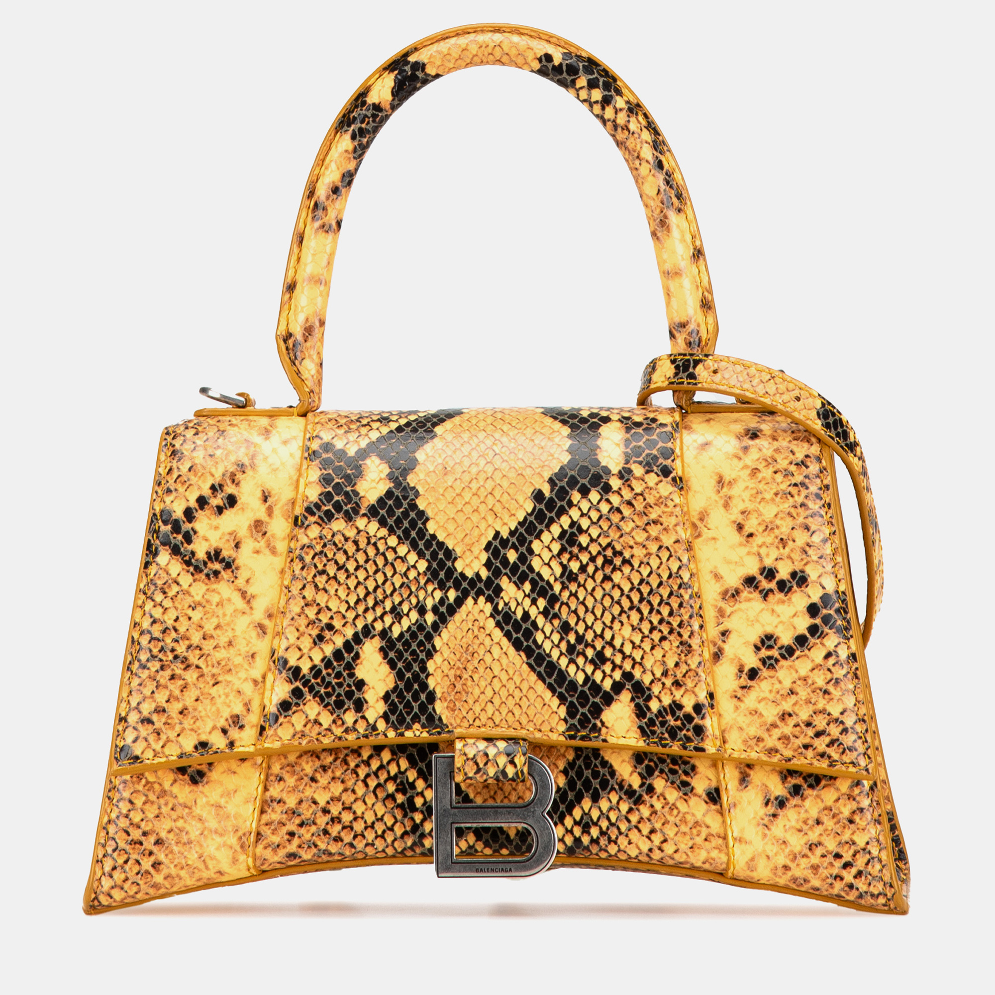 

Balenciaga Yellow Small Python Embossed Hourglass Top Handle Bag