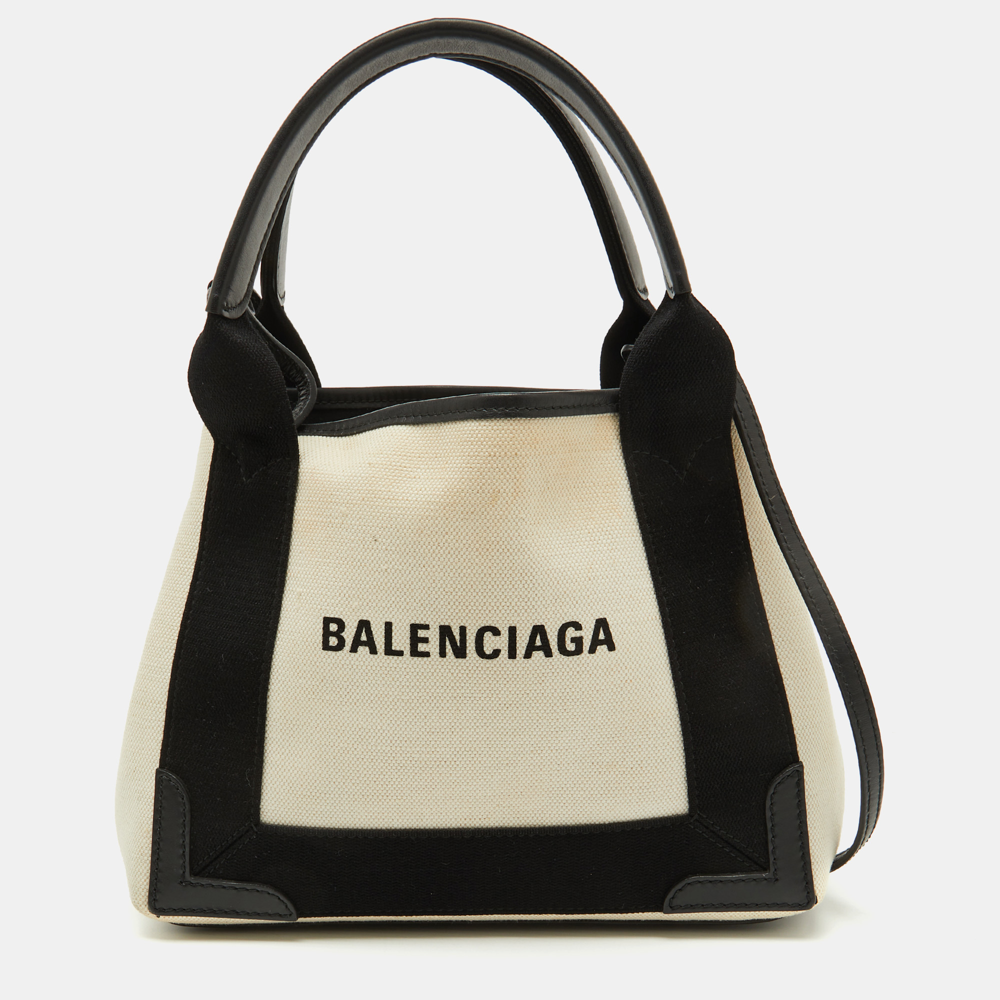 

Balenciaga Off White/Black Canvas and Leather Navy XS Cabas Tote