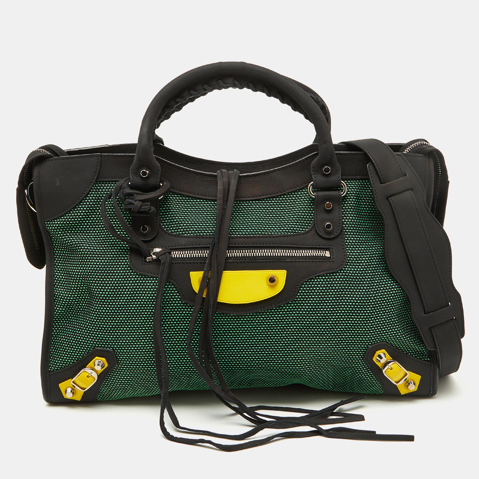 

Balenciaga Green/Black Woven Fabric and Leather Classic City Bag