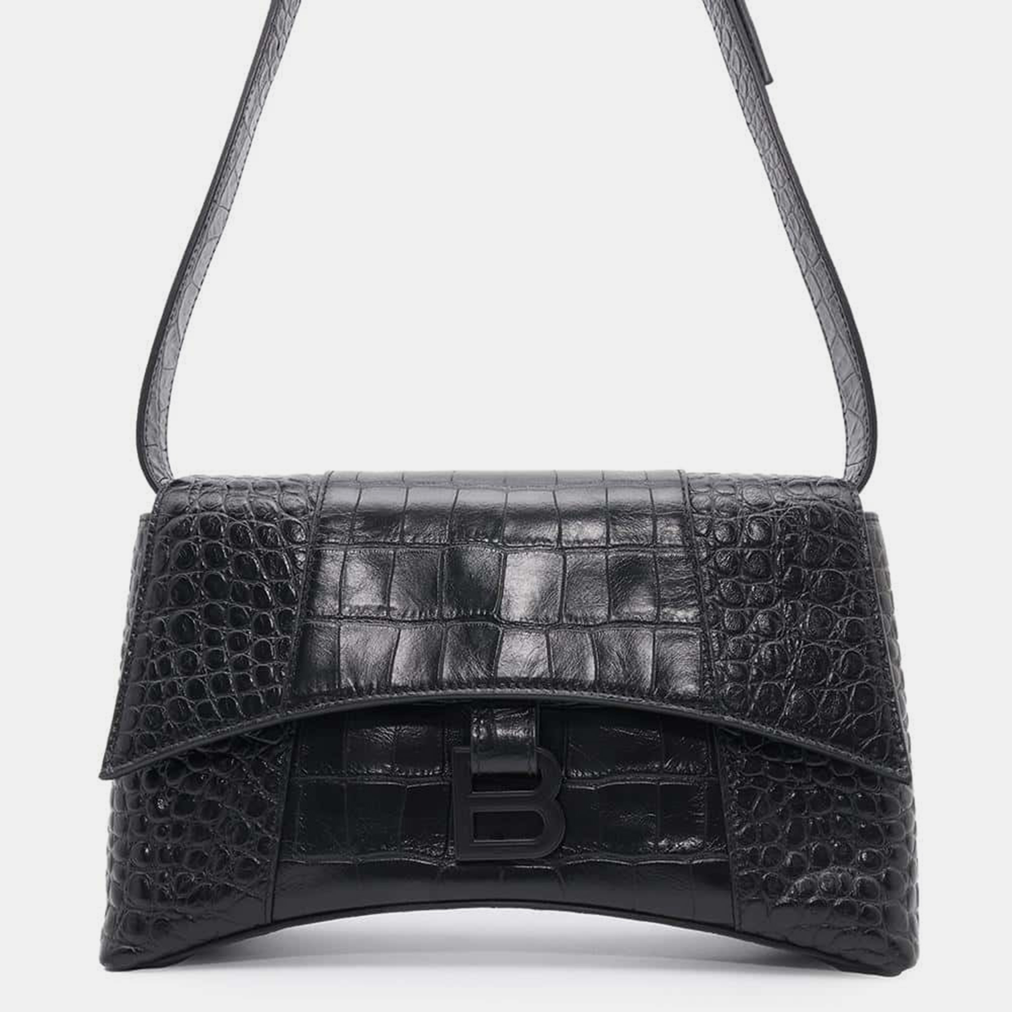 

Balenciaga Downtown Shoulder Bag Black Embossed Leather Size