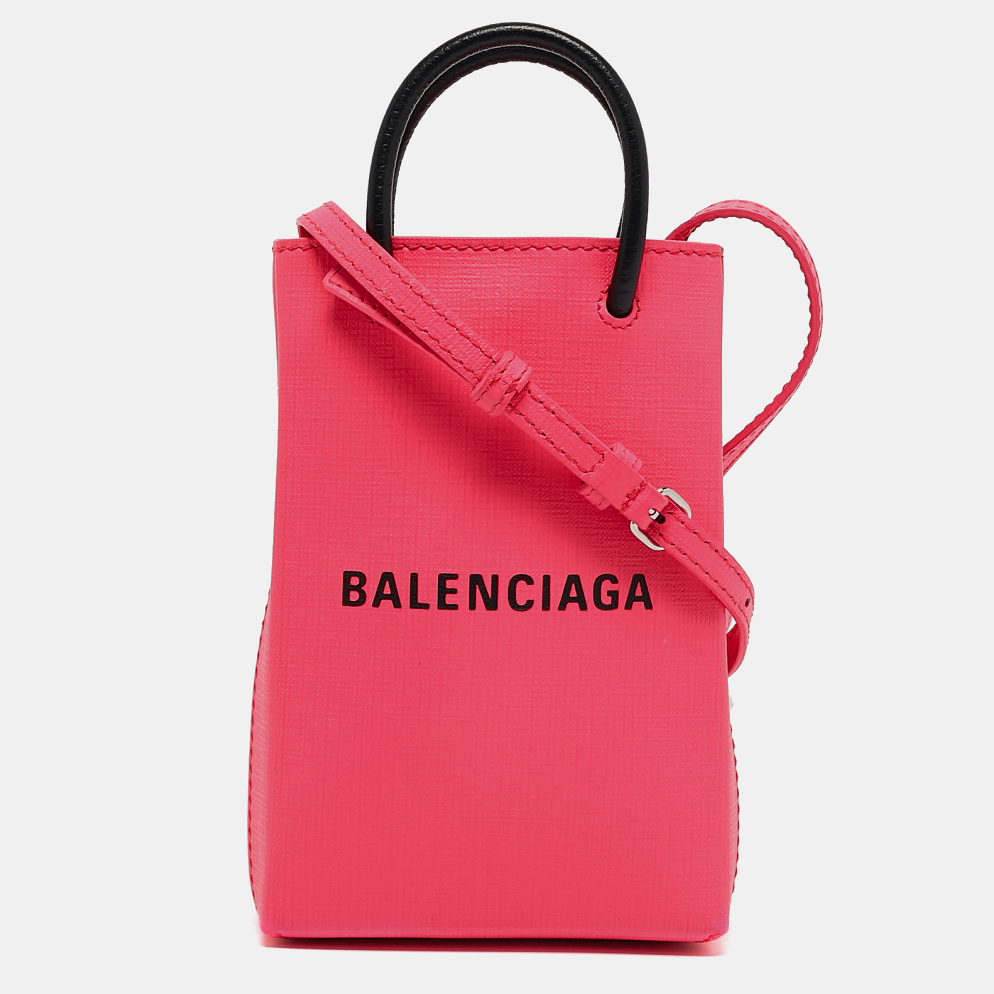 

Balenciaga Pink/Black Leather Shopping Phone Holder Crossbody Bag