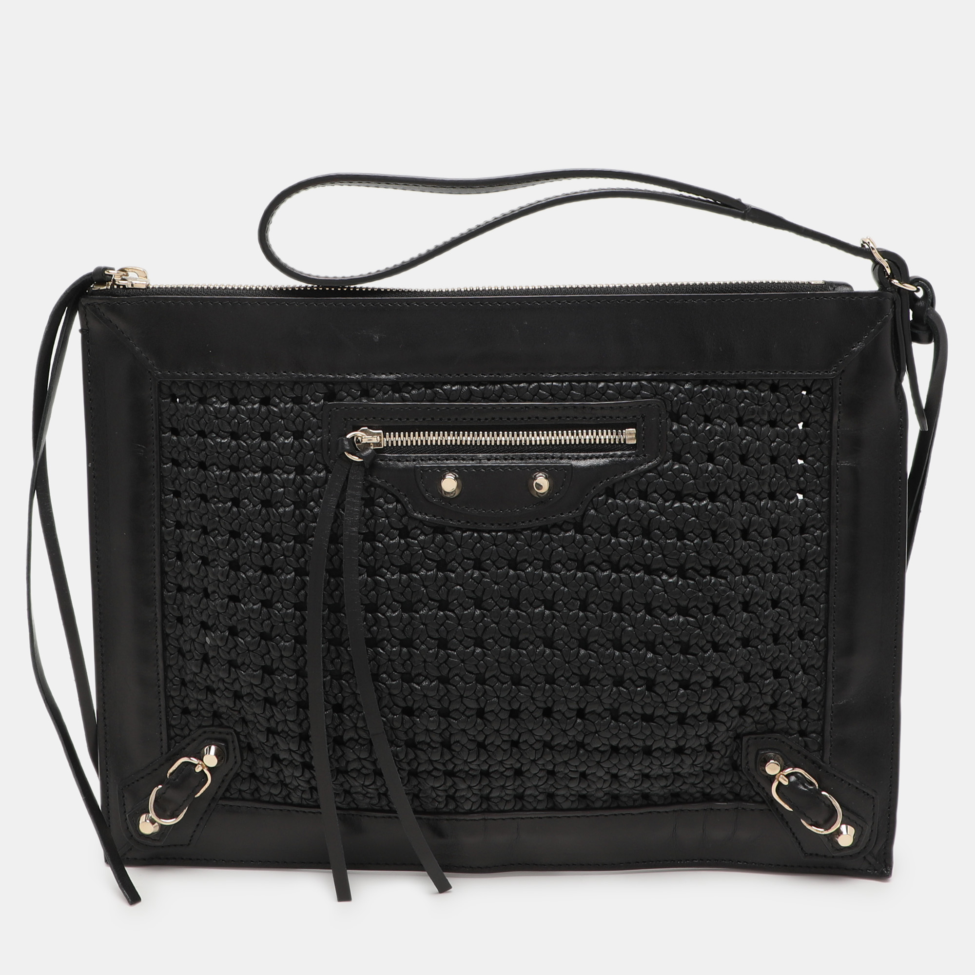 

Balenciaga Black Leather Crochet Motorcycle Clutch