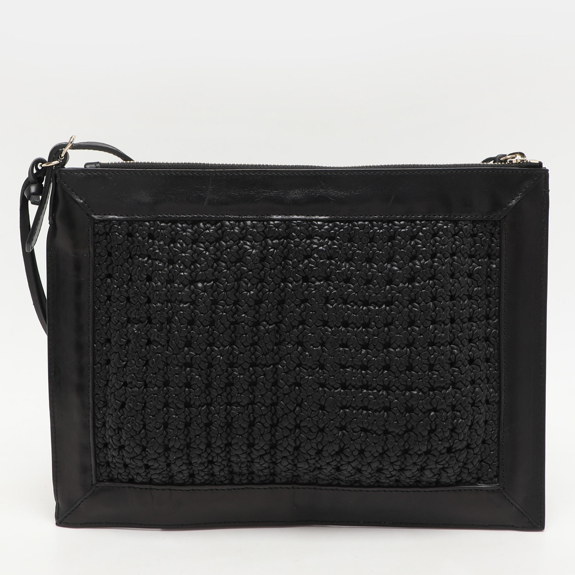 Balenciaga Black Leather Crochet Motorcycle Clutch 