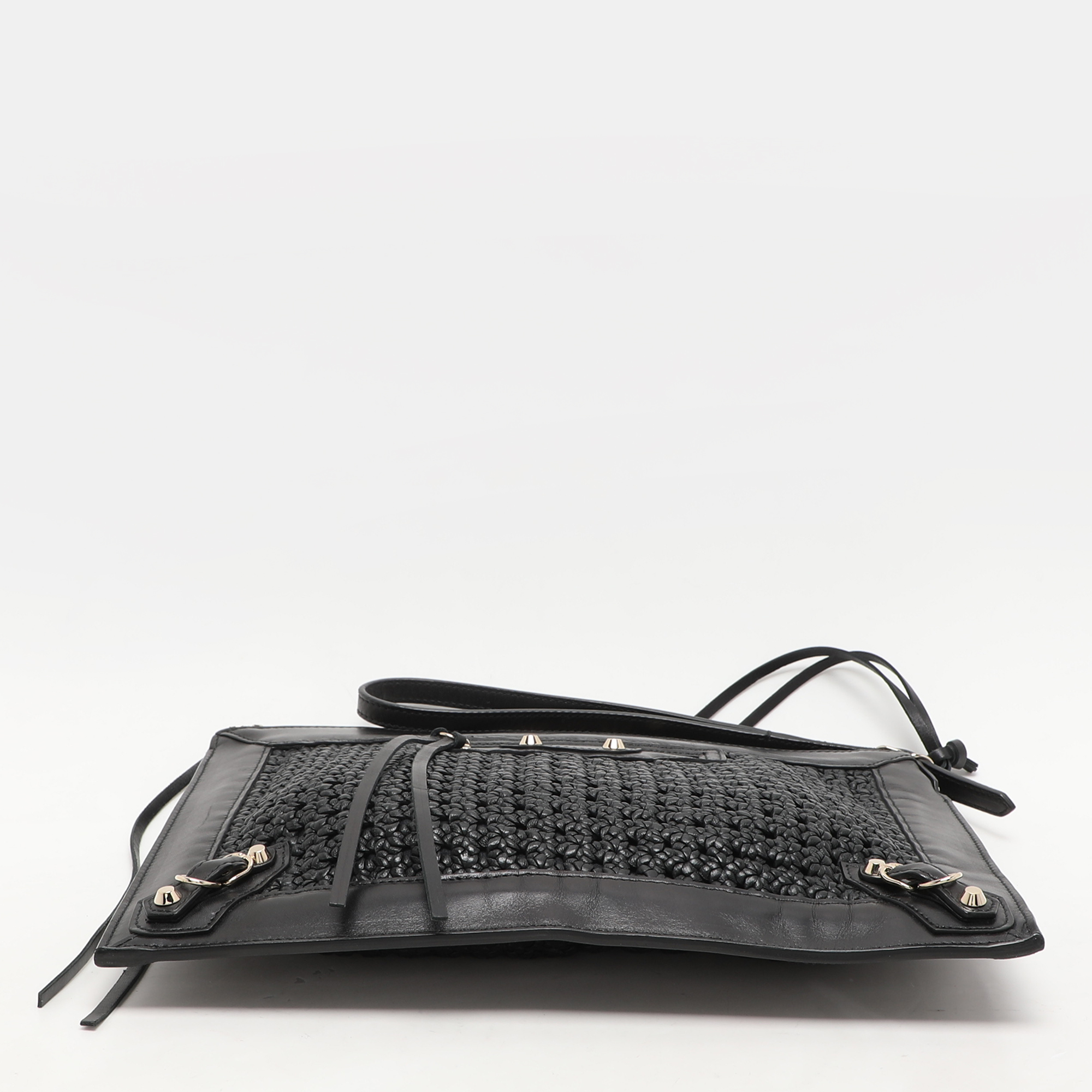 Balenciaga Black Leather Crochet Motorcycle Clutch 