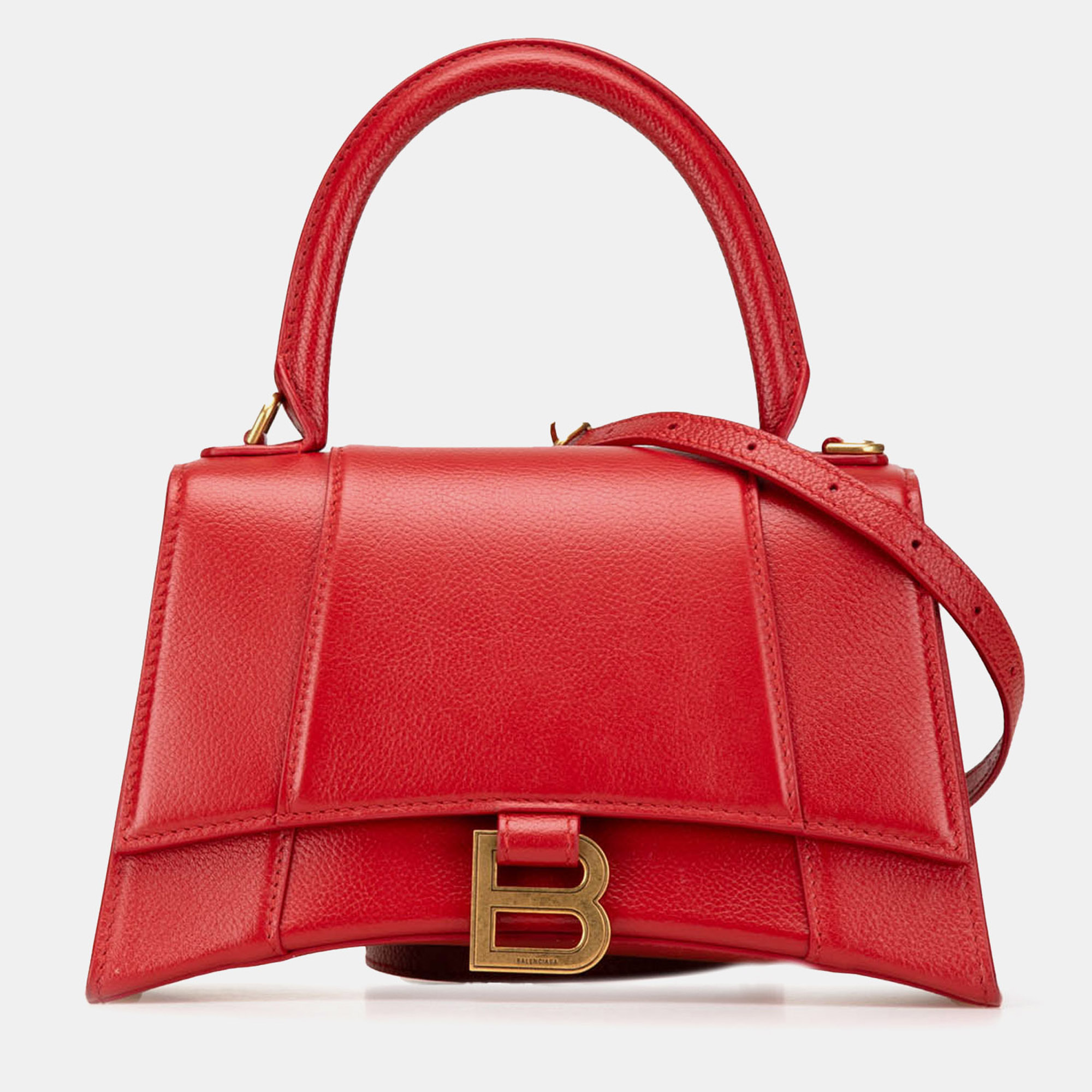 

Balenciaga Red Small Leather Hourglass Top Handle Bag