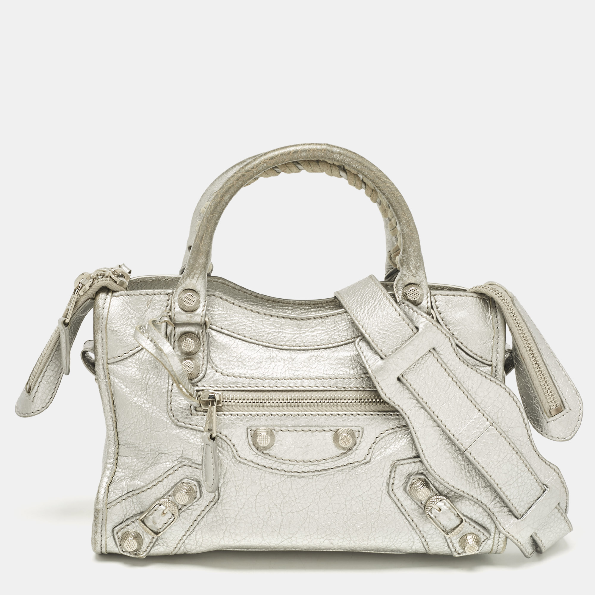 

Balenciaga Silver Leather Mini Classic City Bag