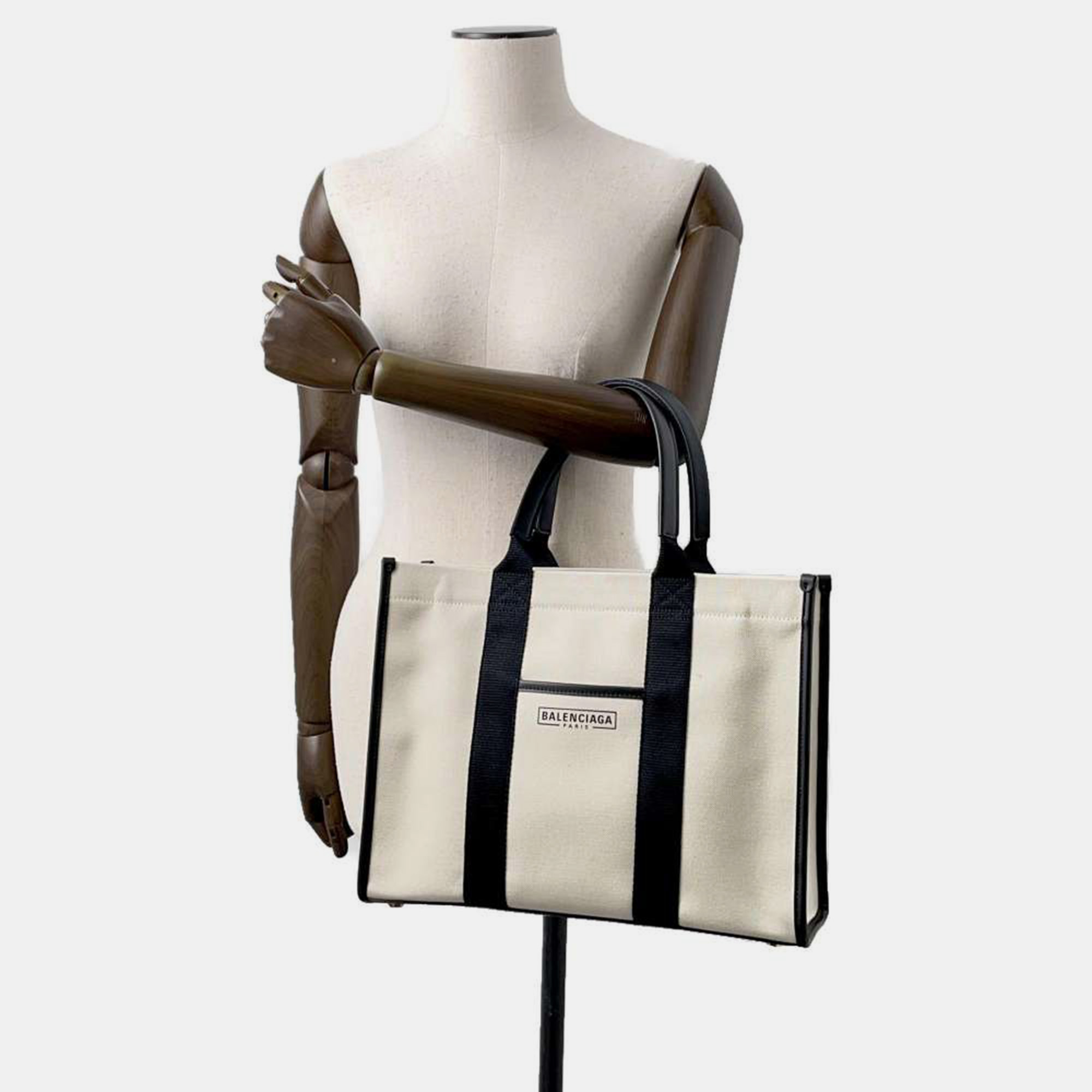 Balenciaga Black/White Canvas Leather Tote Bag 