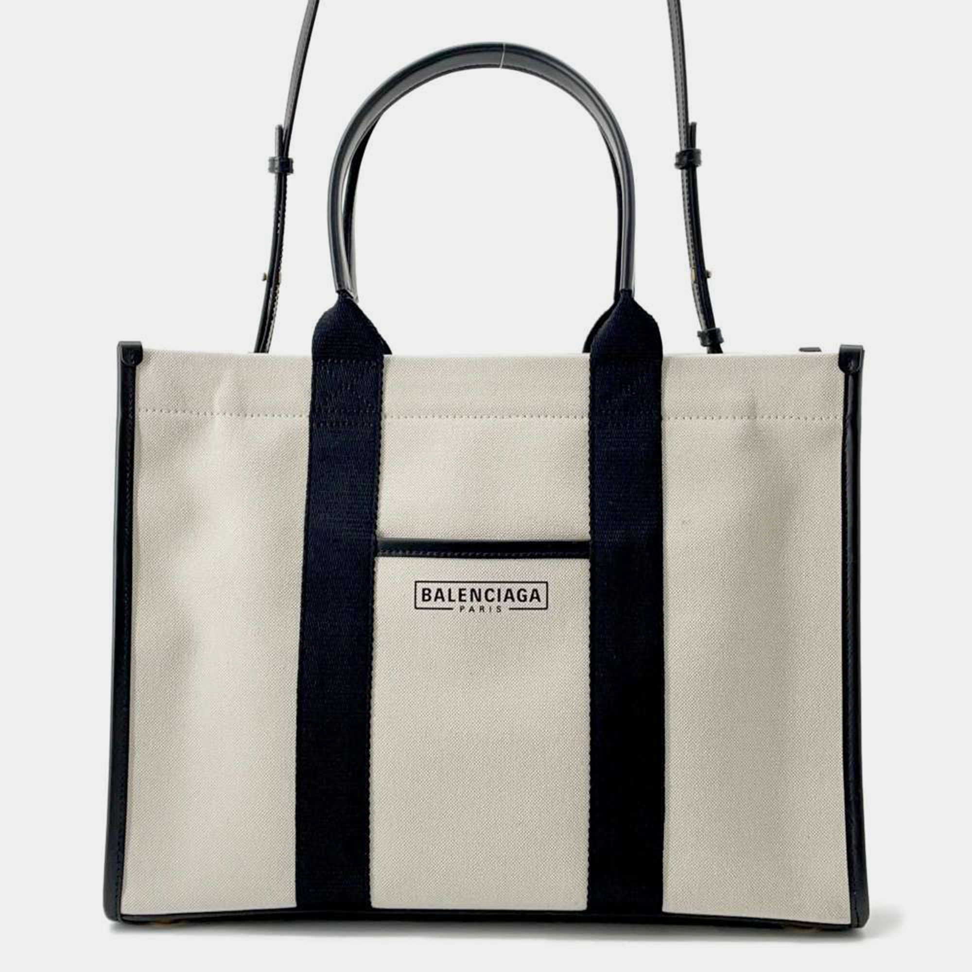 

Balenciaga Black/White Canvas Leather Tote Bag