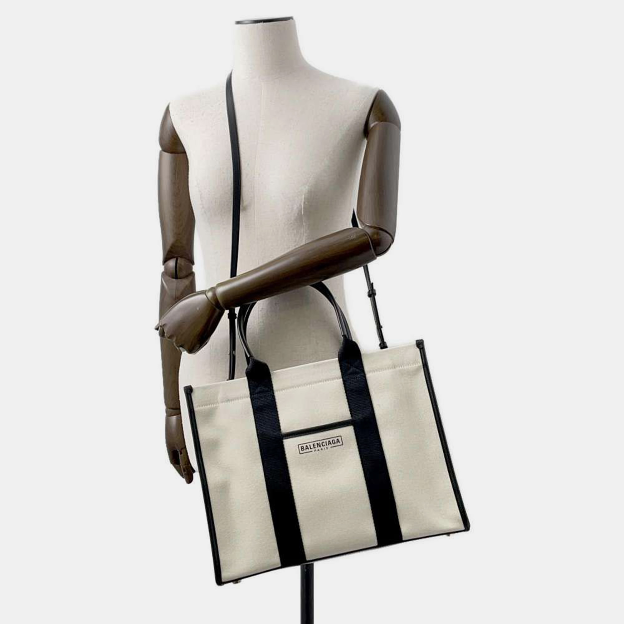 Balenciaga Black/White Canvas Leather Tote Bag 