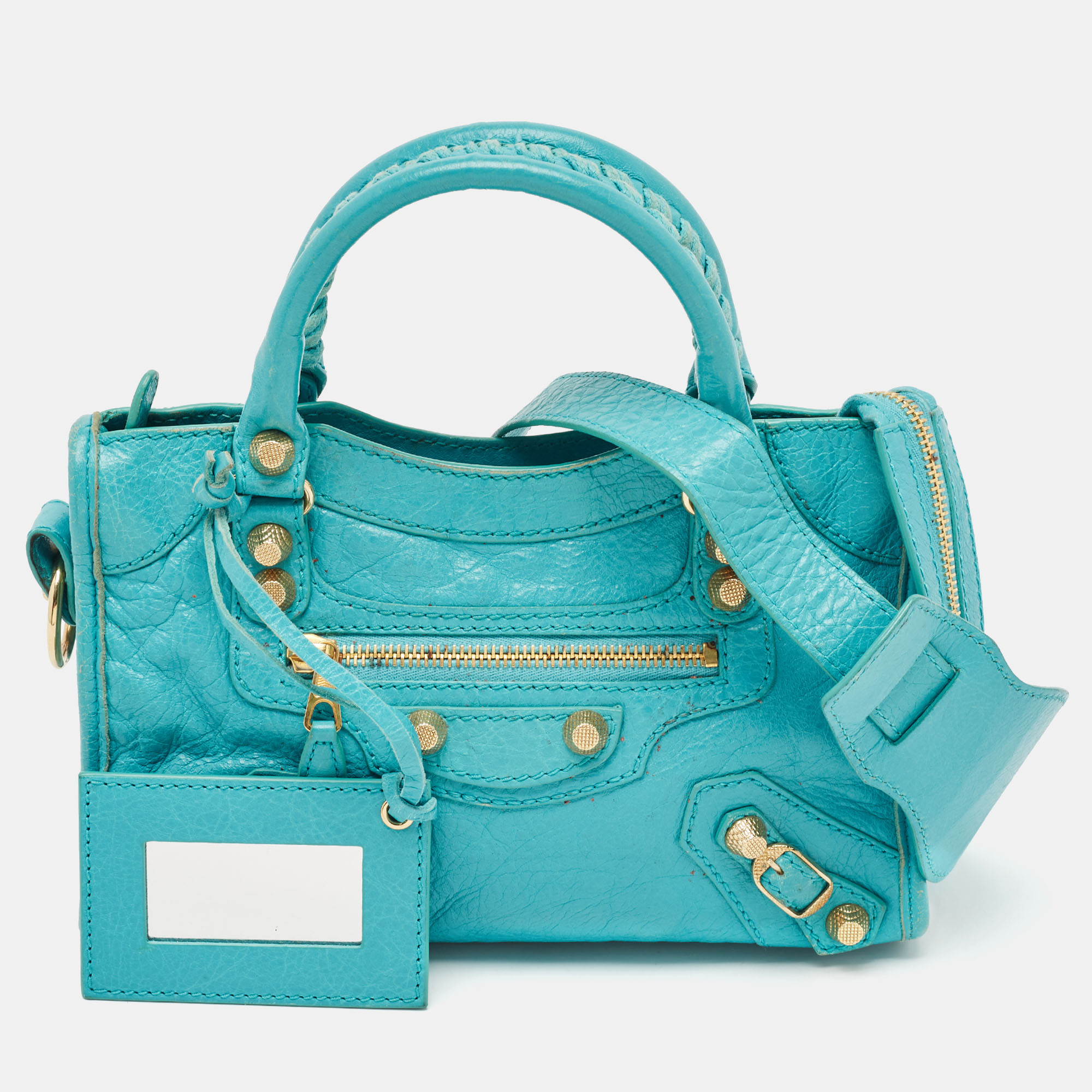 

Balenciaga Teal Green Leather Mini GH Classic City Bag