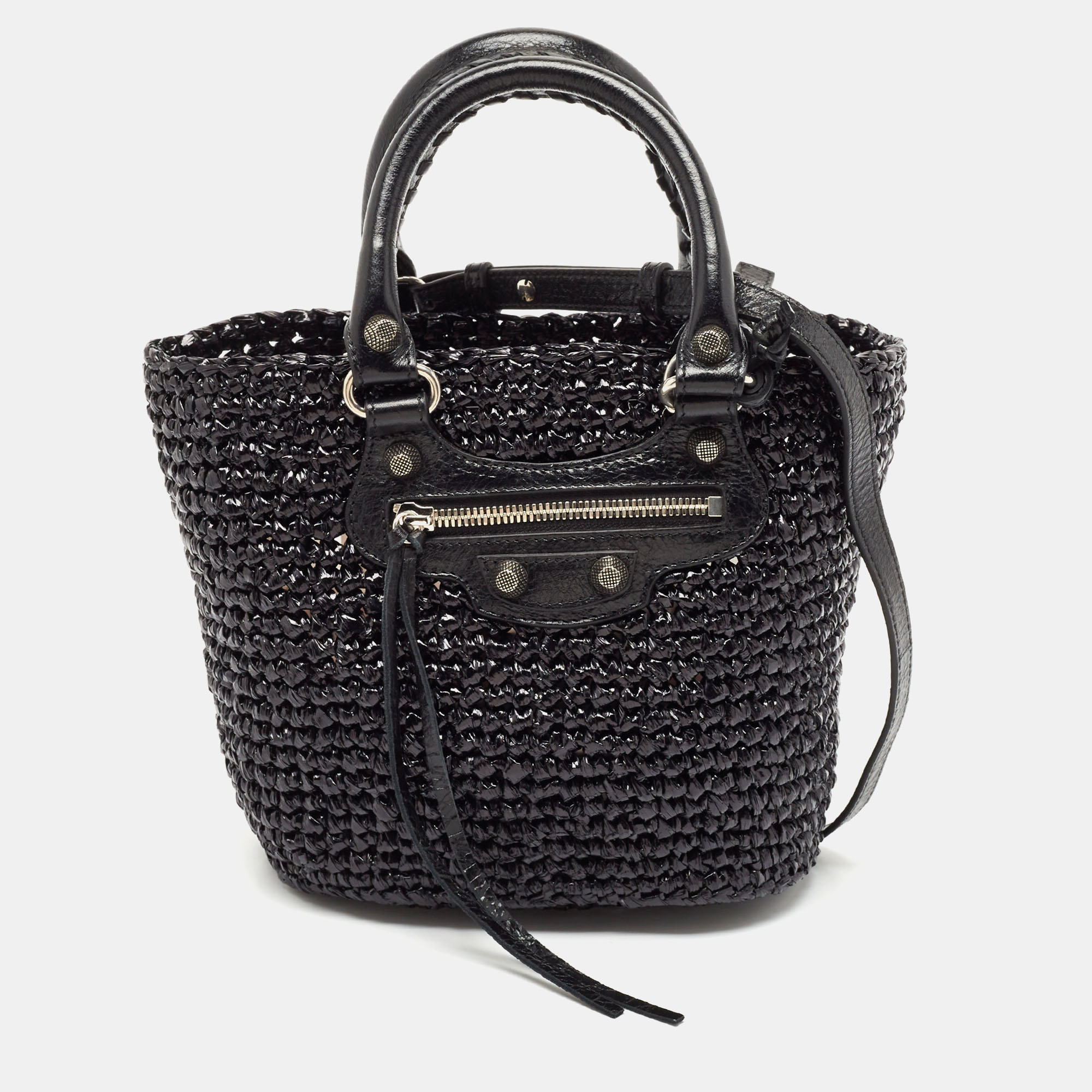 

Balenciaga Black Raffia Effect  Le Cagole Panier Tote