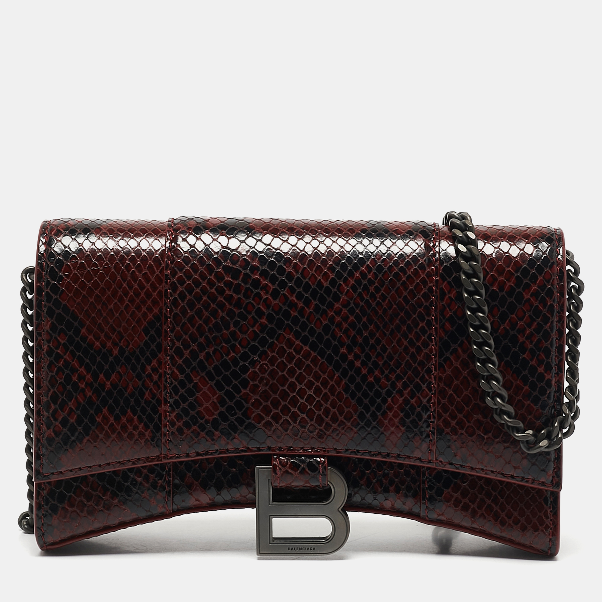 

Balenciaga Red/Black Python Embossed Leather Hourglass Wallet on Chain