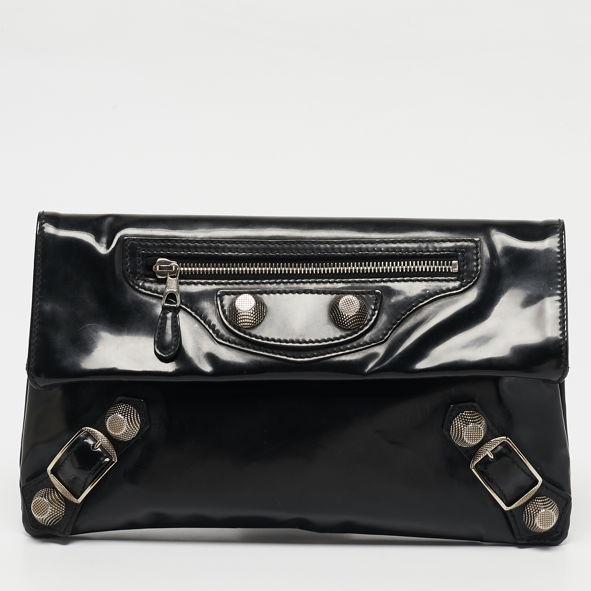 

Balenciaga Black Patent Leather GSH Classic Envelope Clutch