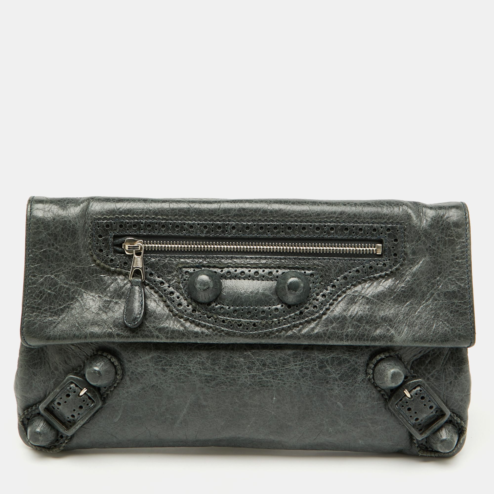 

Balenciaga Moss Green Leather Classic Giant Envelope Clutch