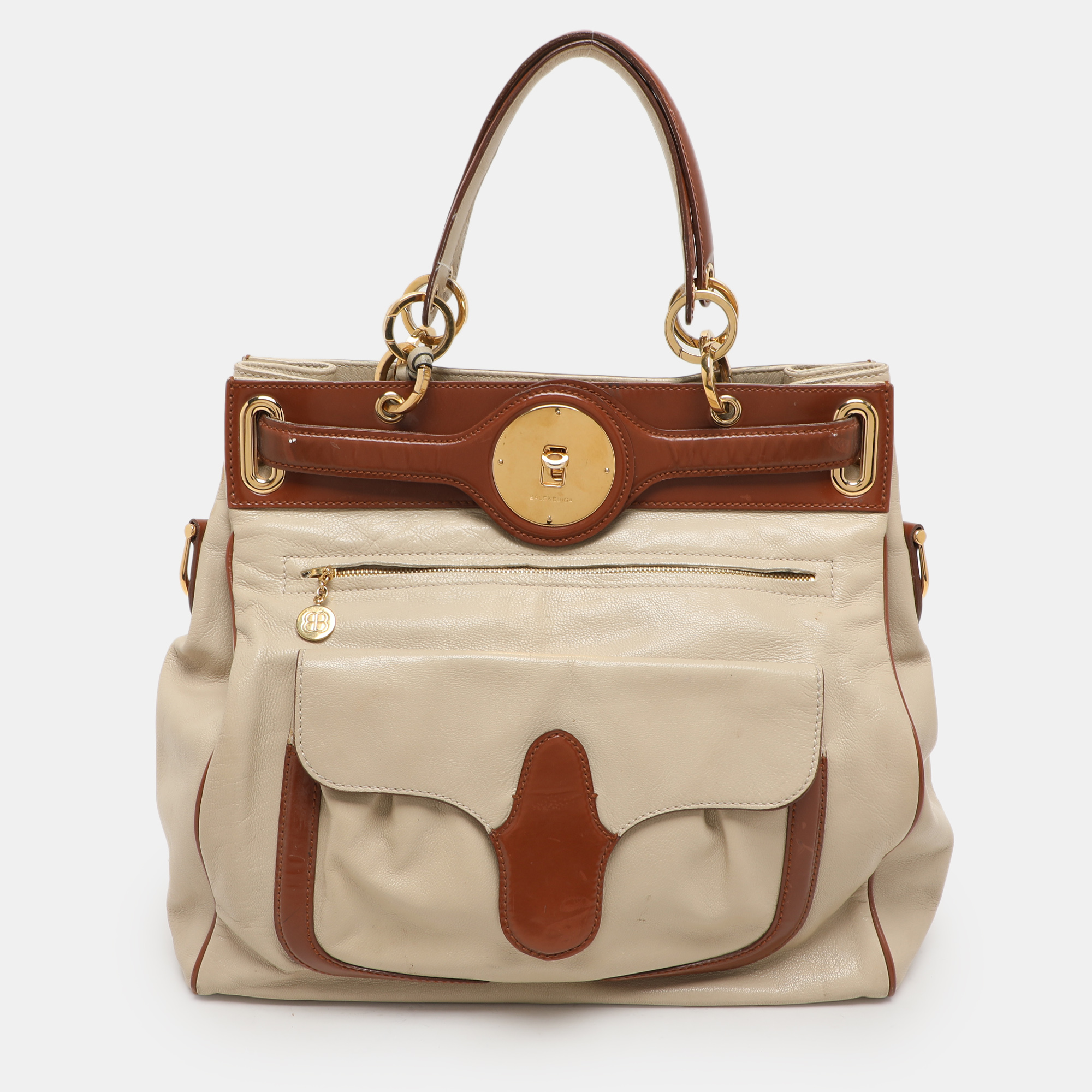 

Balenciaga Cream/Brown Leather Lune Tote