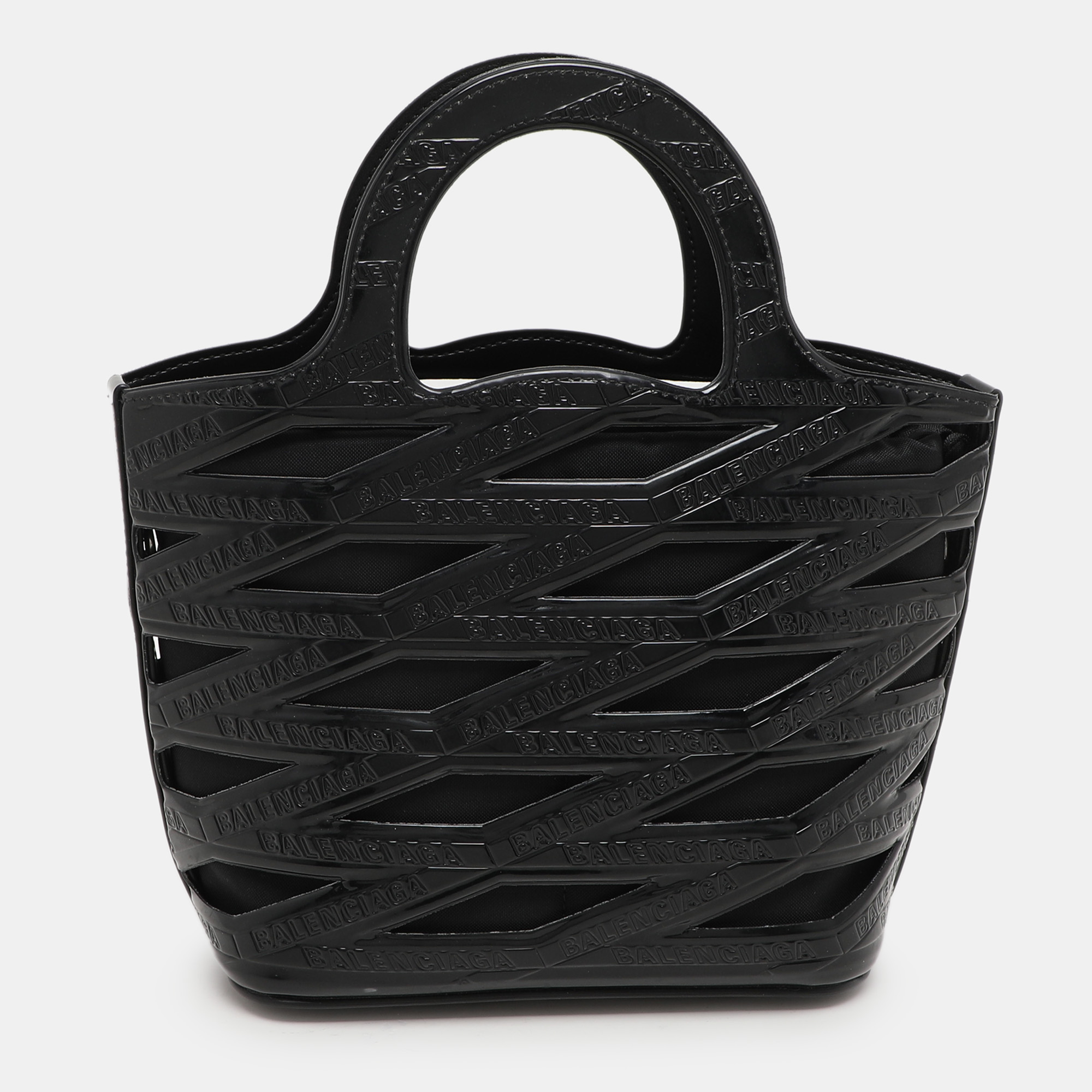 

Balenciaga Black Logo Embossed PVC Small Neo Basket Tote