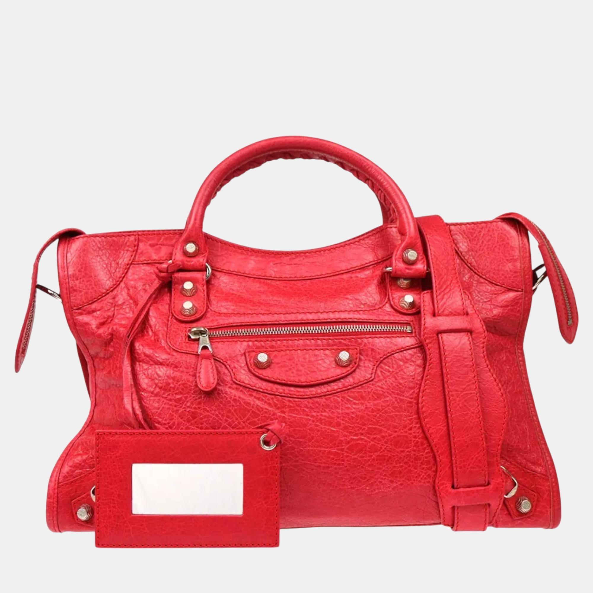 

Balenciaga Red Goatskin Medium The City Shoulder Bag