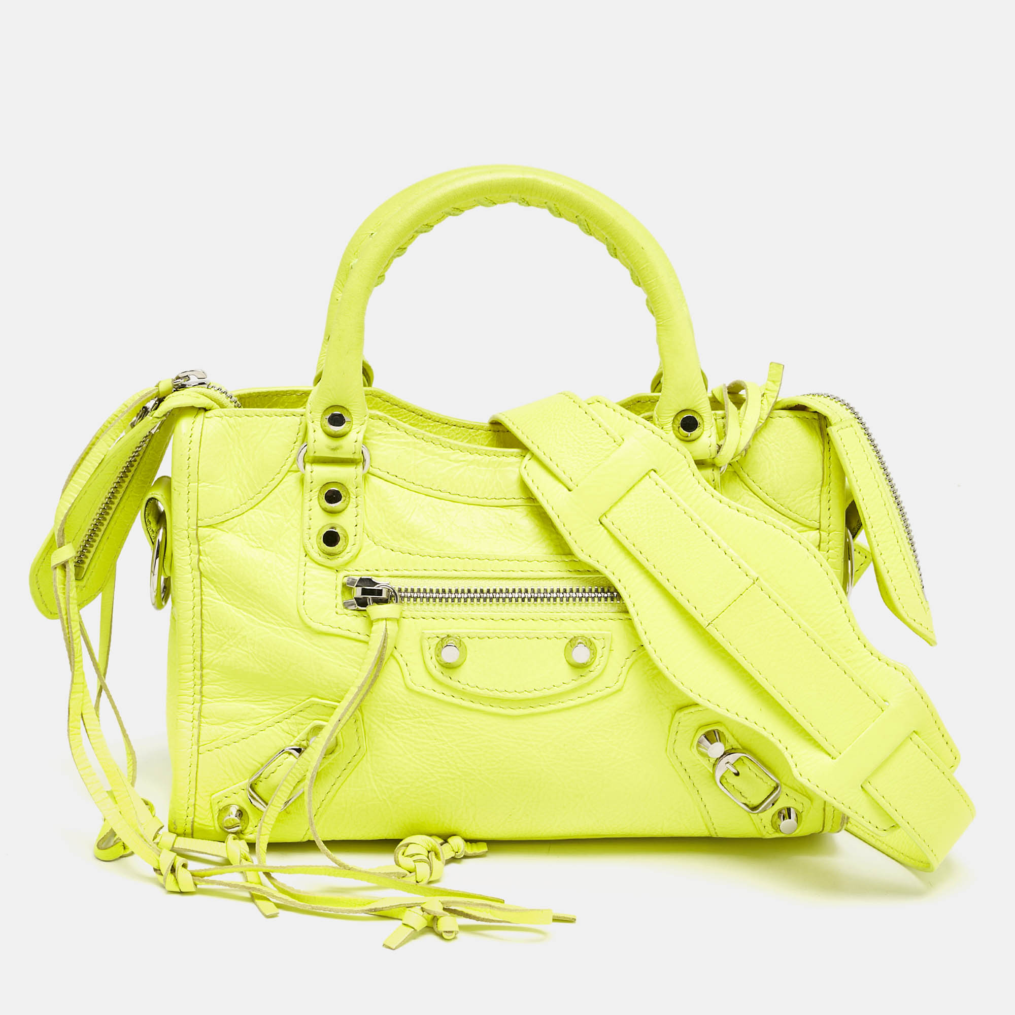 

Balenciaga Neon Green Leather Mini Classic City Bag