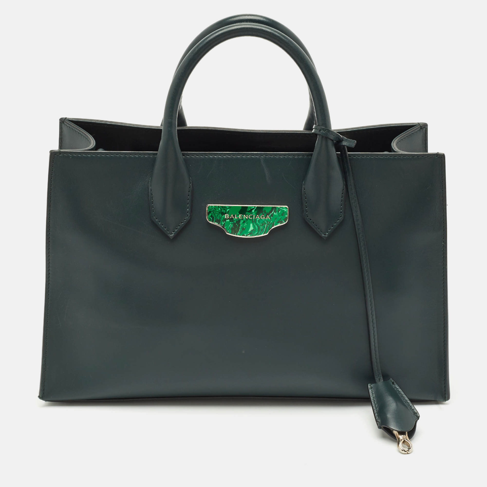 

Balenciaga Dark Green Leather Padlock Tote