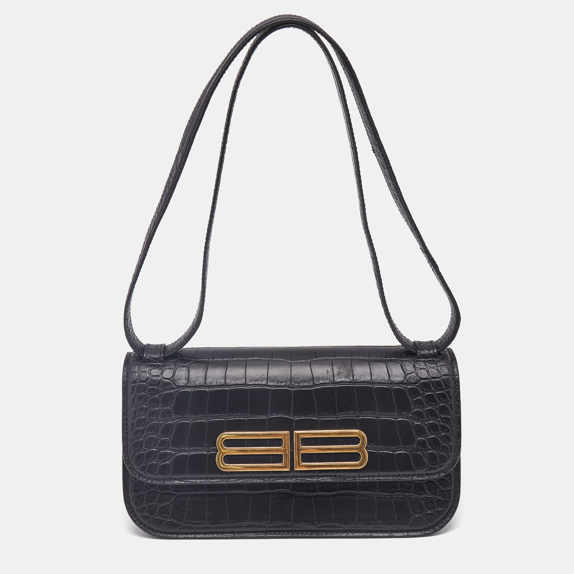 

Balenciaga Black Croc Embossed Leather Small Gossip Shoulder Bag