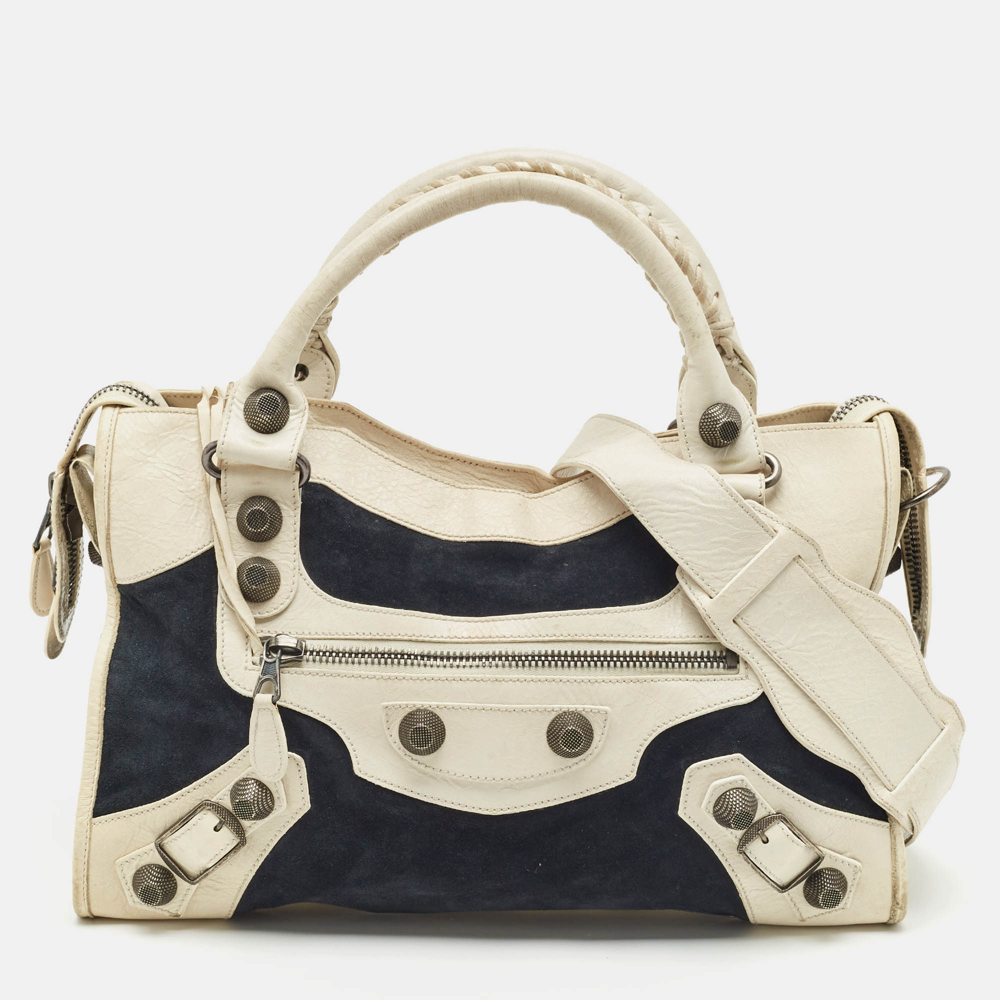 

Balenciaga White/Black Suede and Leather GH Motorcycle City Bag