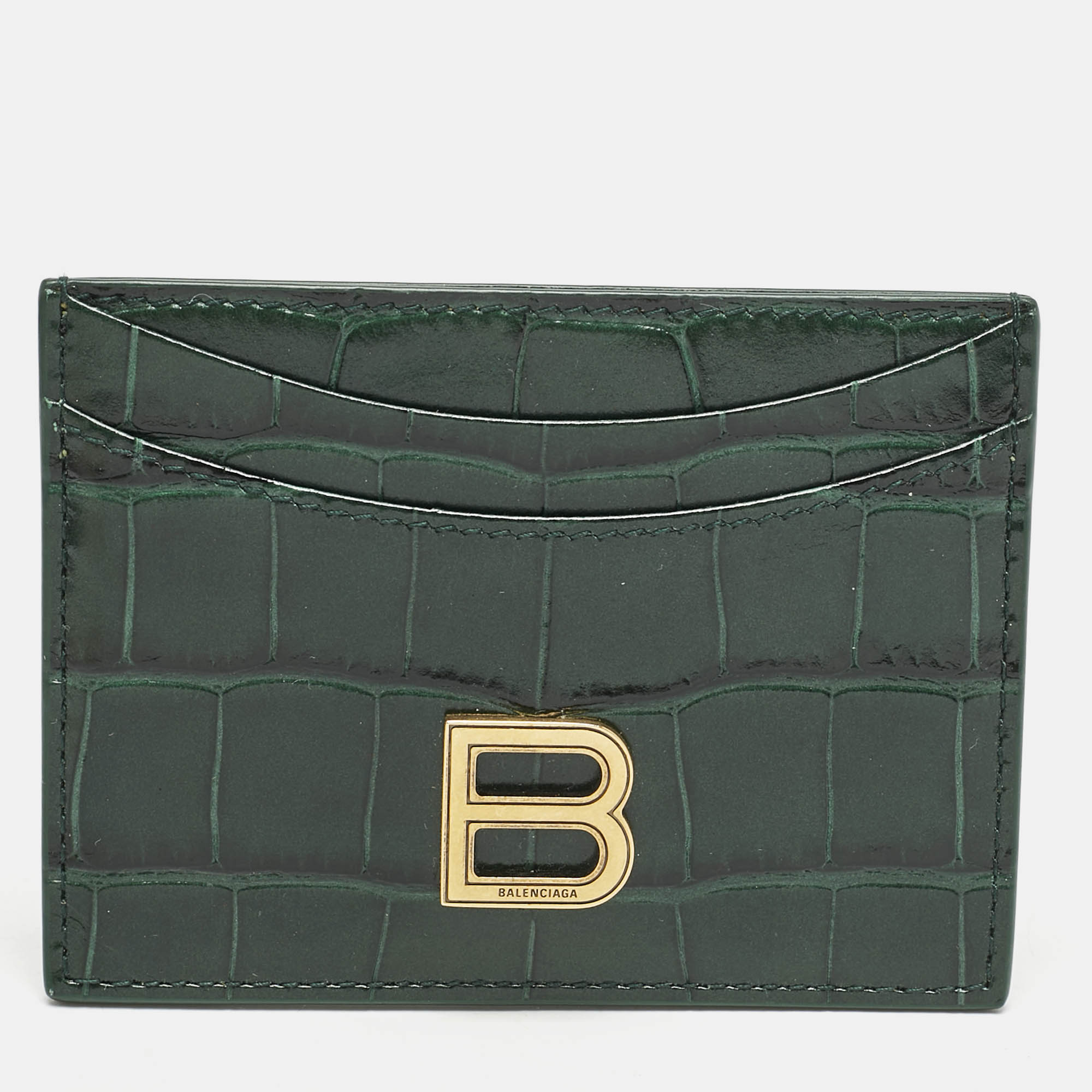 

Balenciaga Green Croc Embossed Leather Hourglass Card Holder