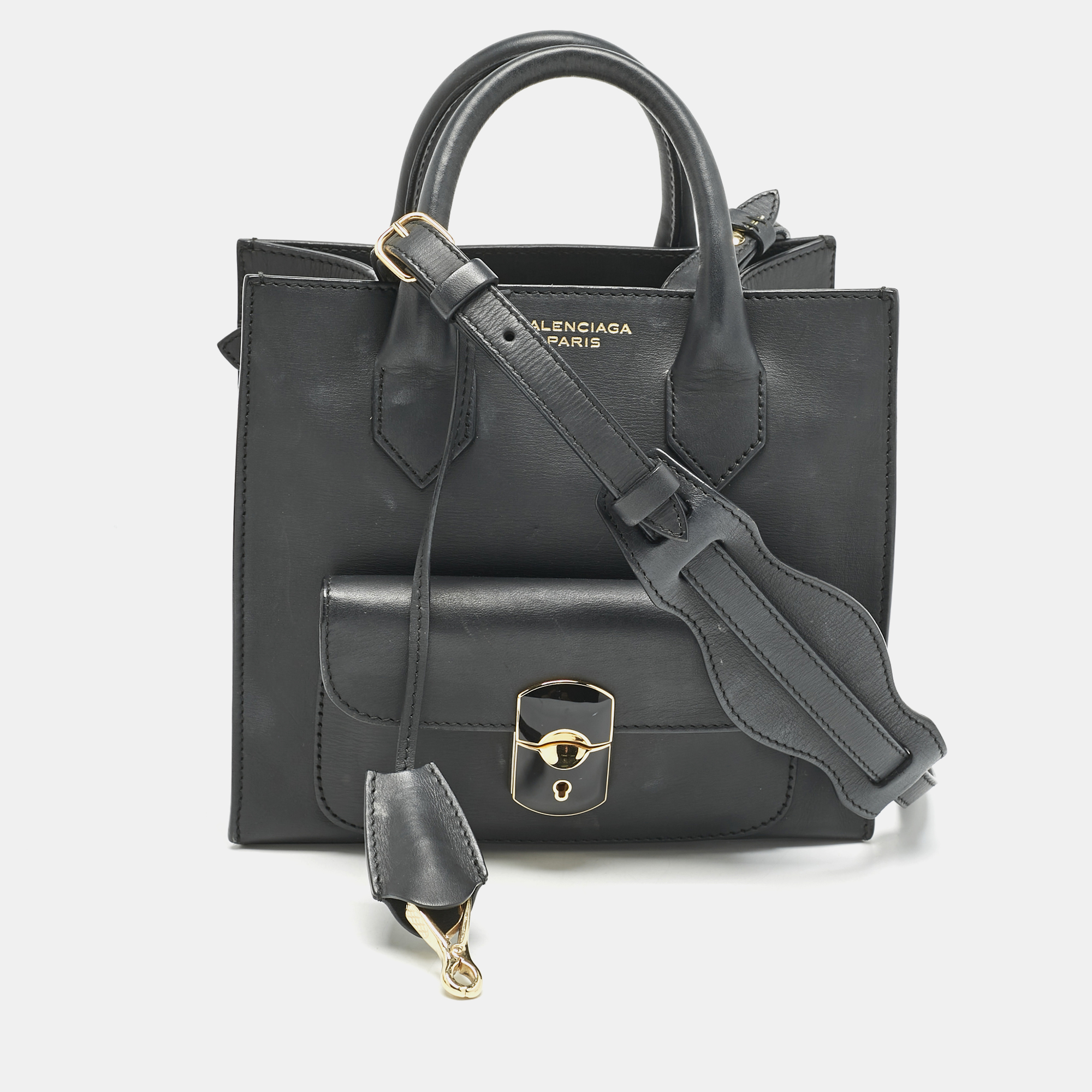 

Balenciaga Black Leather Mini Padlock All Afternoon Tote