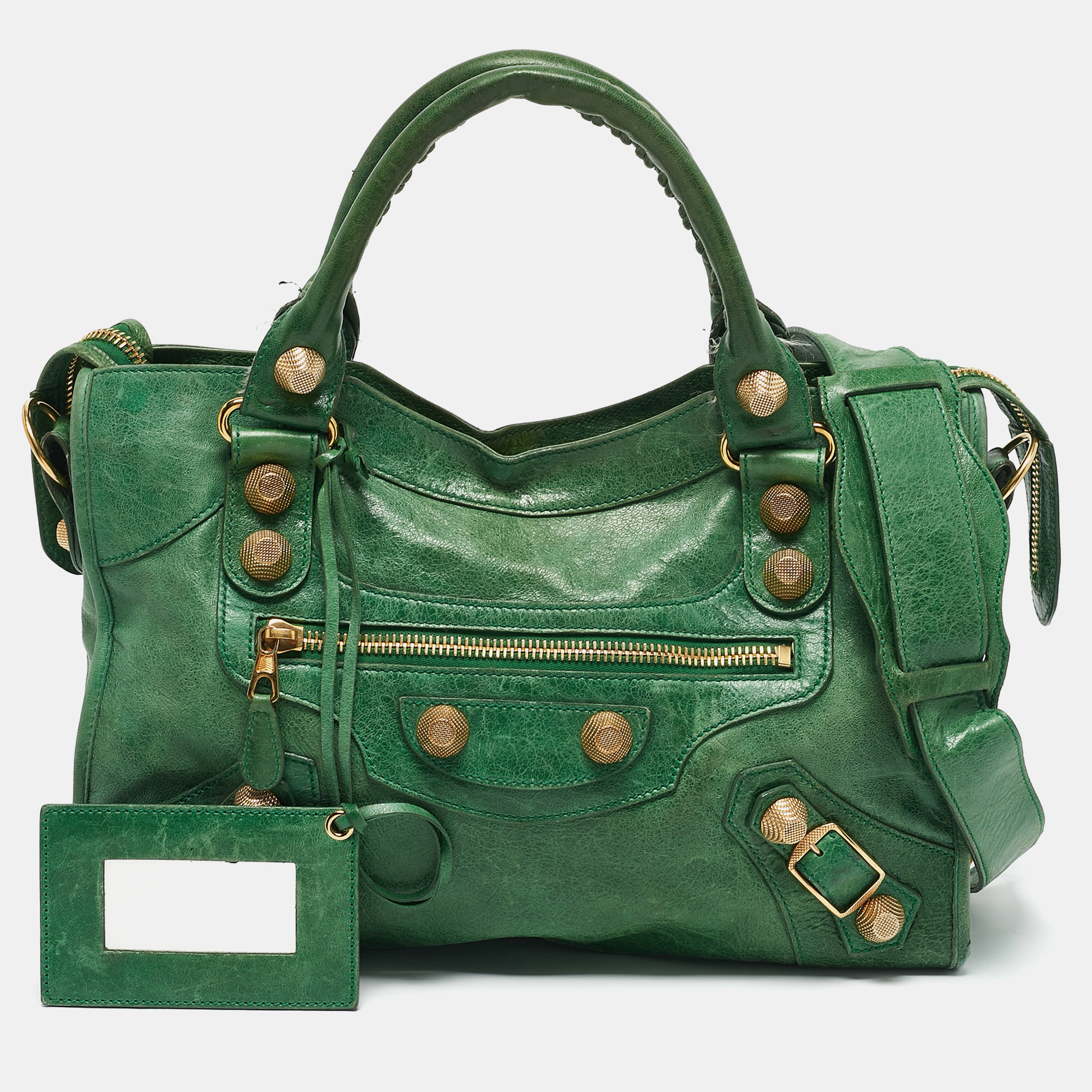 

Balenciaga Green Leather GGH Motorcycle City Tote