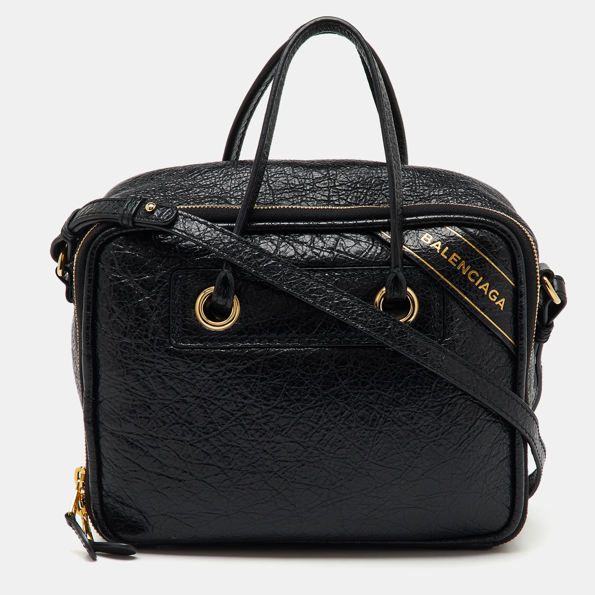 

Balenciaga Black Crackle Leather Small Blanket Square Bag