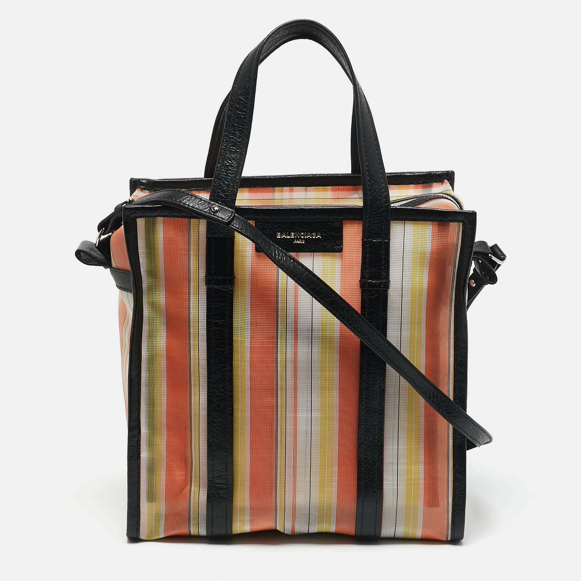 

Balenciaga Multicolor Striped Mesh Nylon  Bazar Shopper Tote
